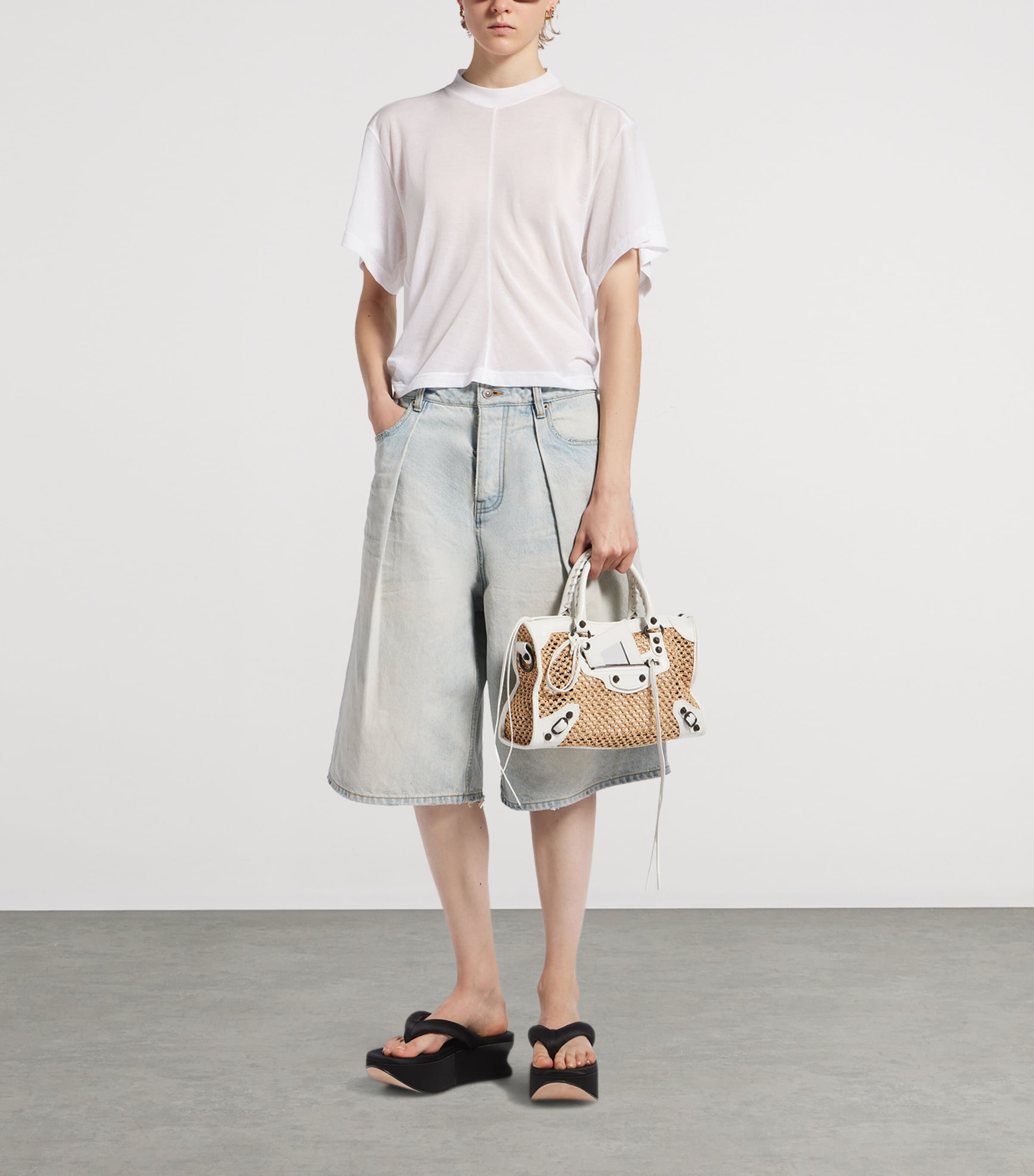 Balenciaga Small Raffia-Lambskin Le City Top-Handle Bag Image 3