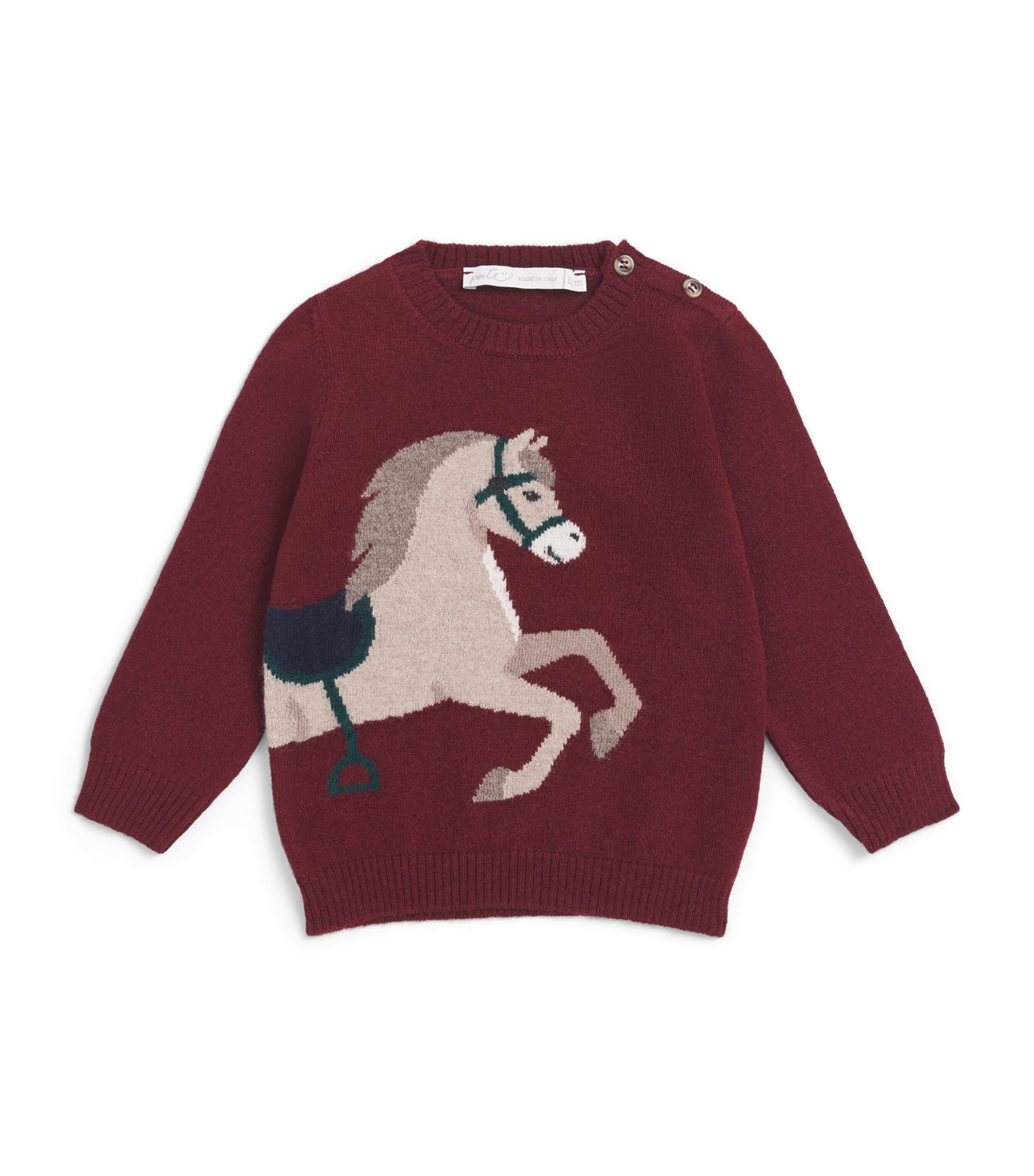 Per Te Wool-Cashmere Horse Jacquard Sweater (3-18 Months) Bordeaux Image 1