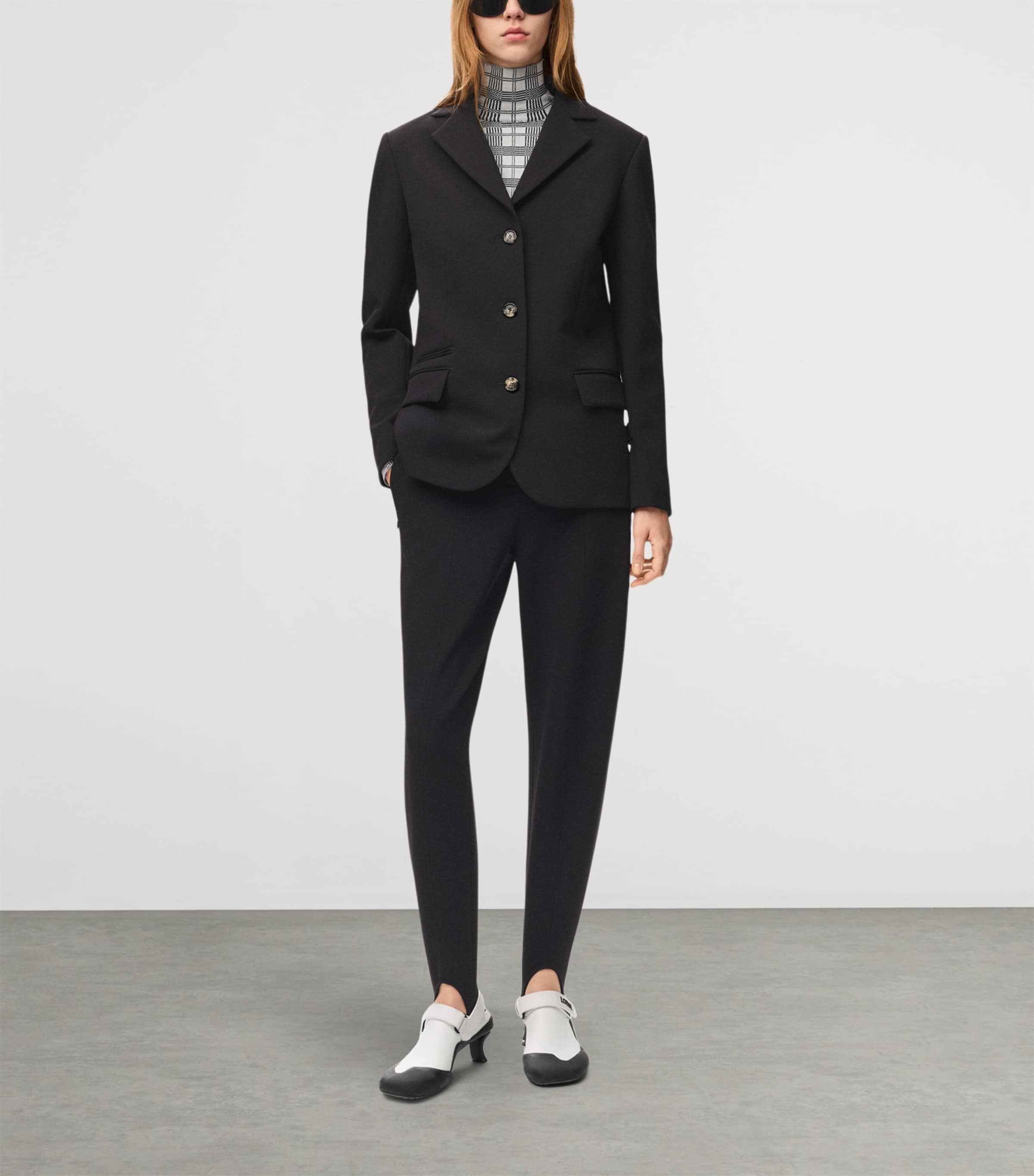 LOEWE Womens Wool-Blend Single-Breasted Blazer Black Image 2