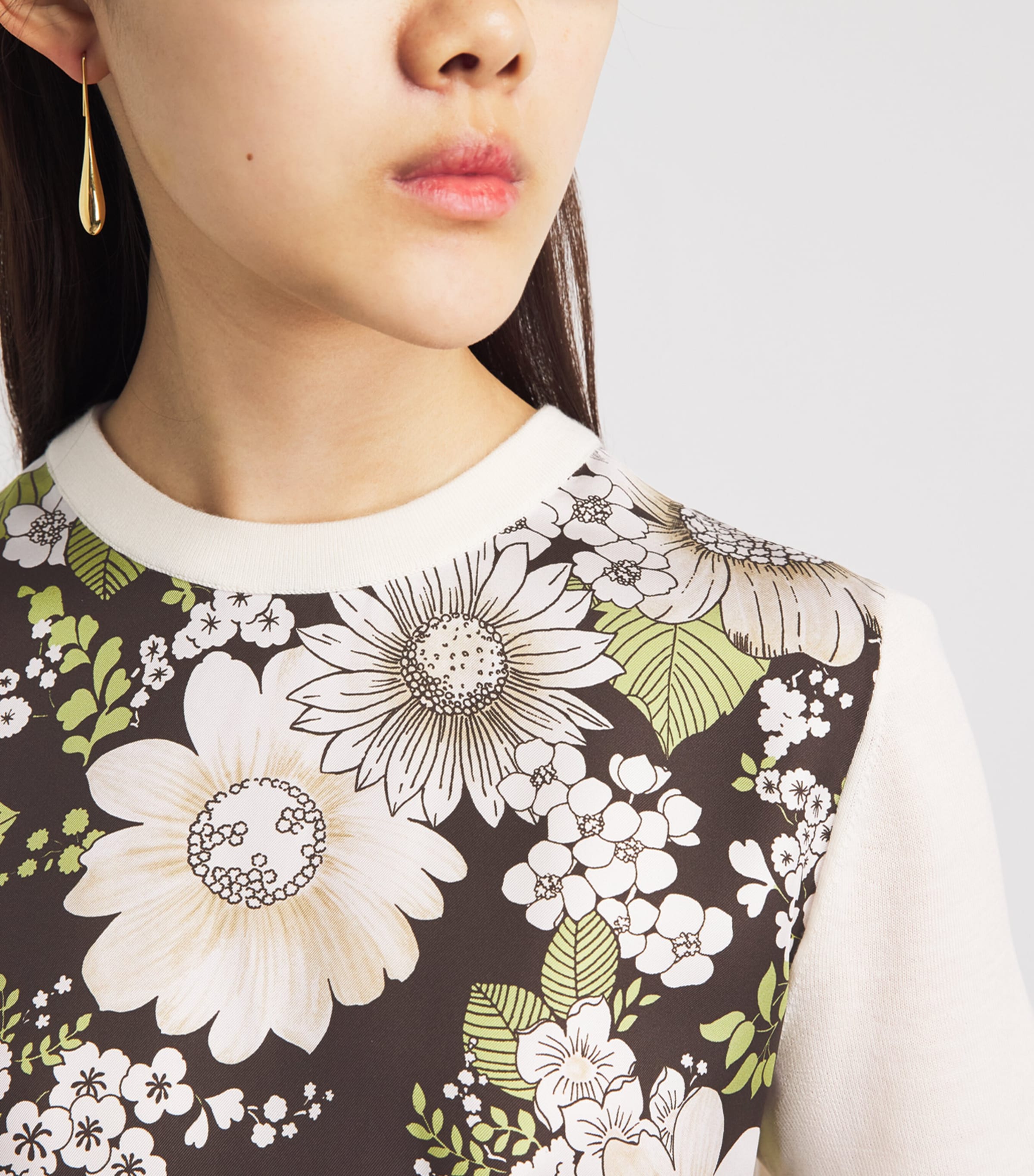 Tory Burch Womens Silk-Wool Floral T-Shirt N Ivory / Br Flor Image 3