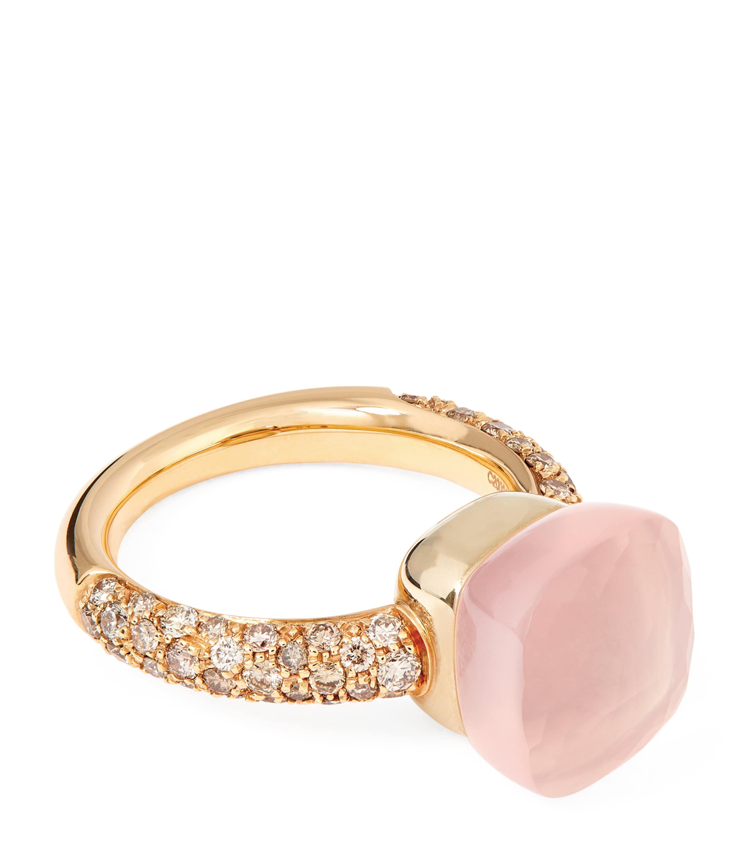 Pomellato 18k White Gold & 18k Rose Gold Nudo Maxi Rose Quartz, Chalcedony & Brown Diamond Ring In Pink