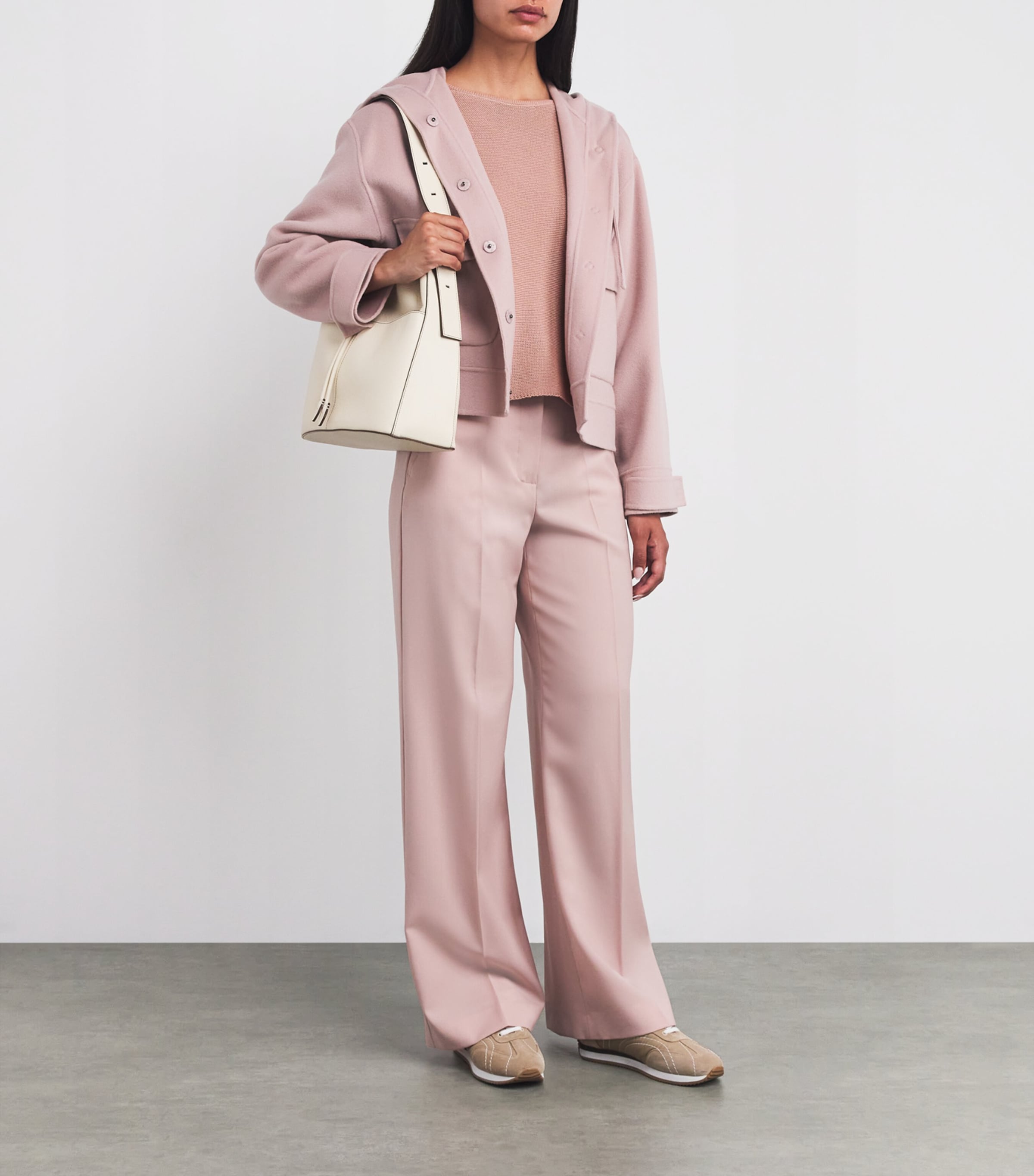 Cotton Crop-Sleeve Sweater POWDER Image 2