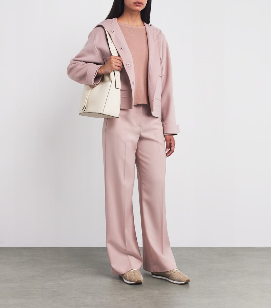 Cotton Crop-Sleeve Sweater POWDER Image 2