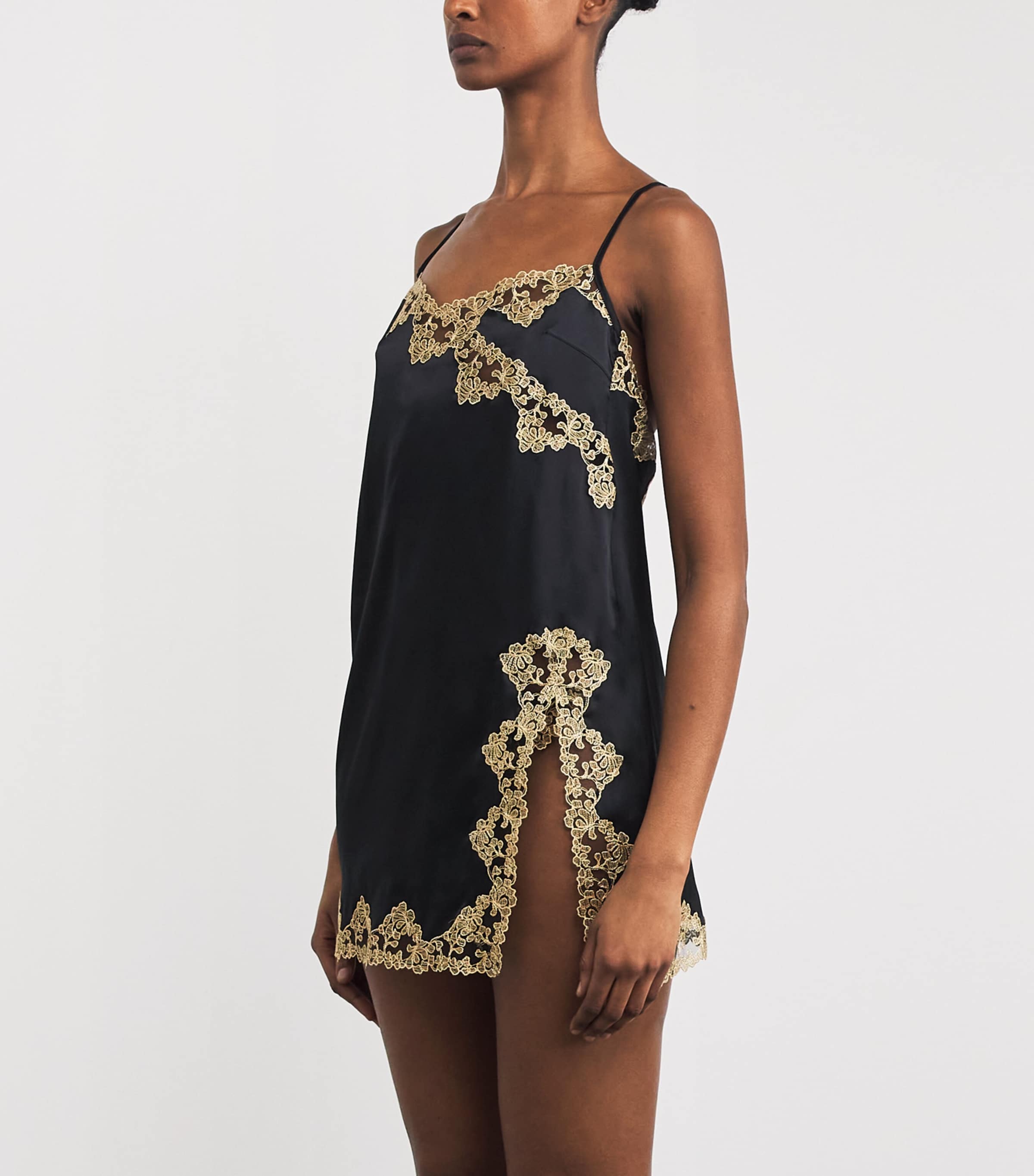 Silk-Blend Reina Nightdress BLACK & GOLD Image 2