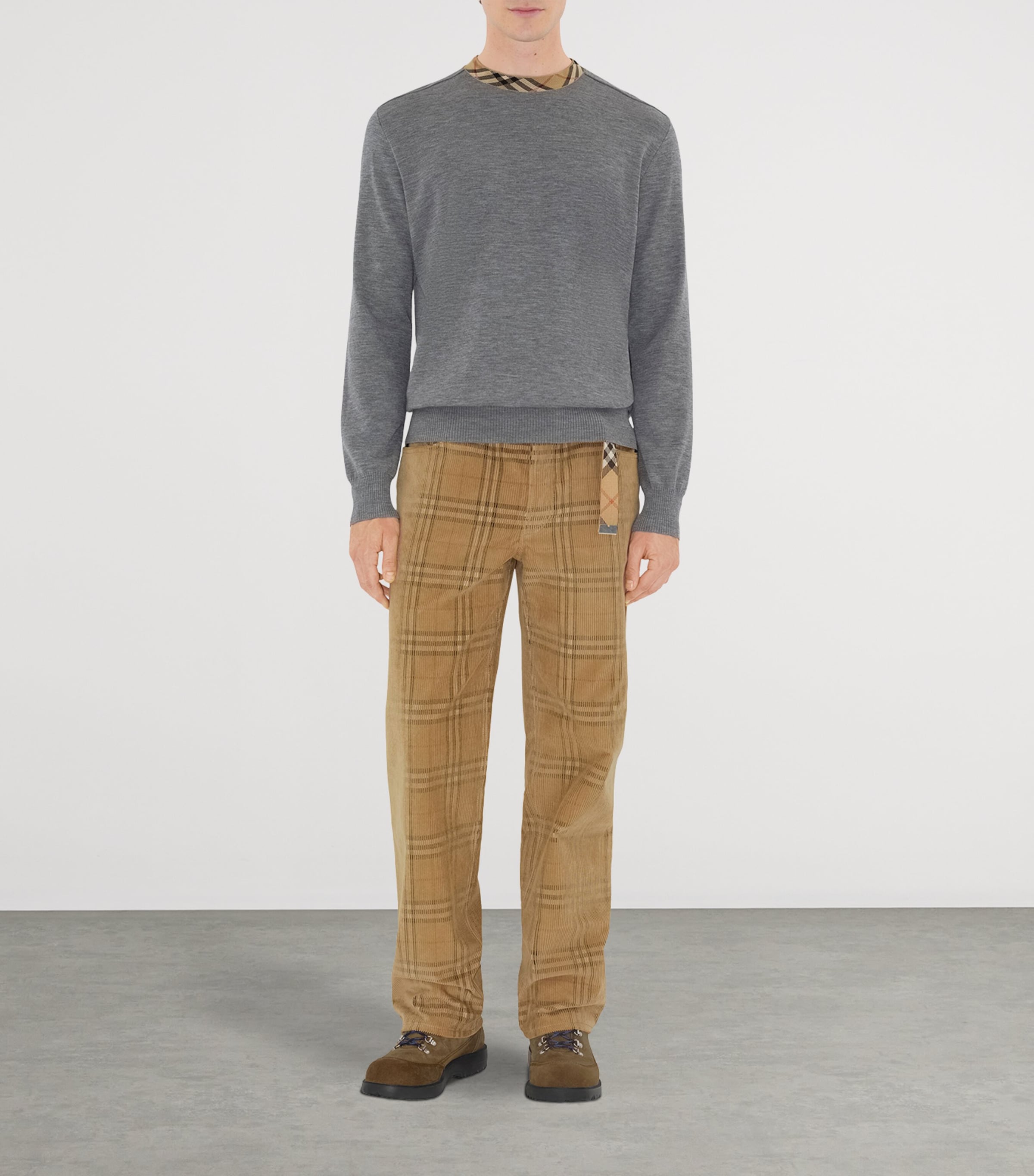 Wool Check-Trim Sweater GREY Image 2