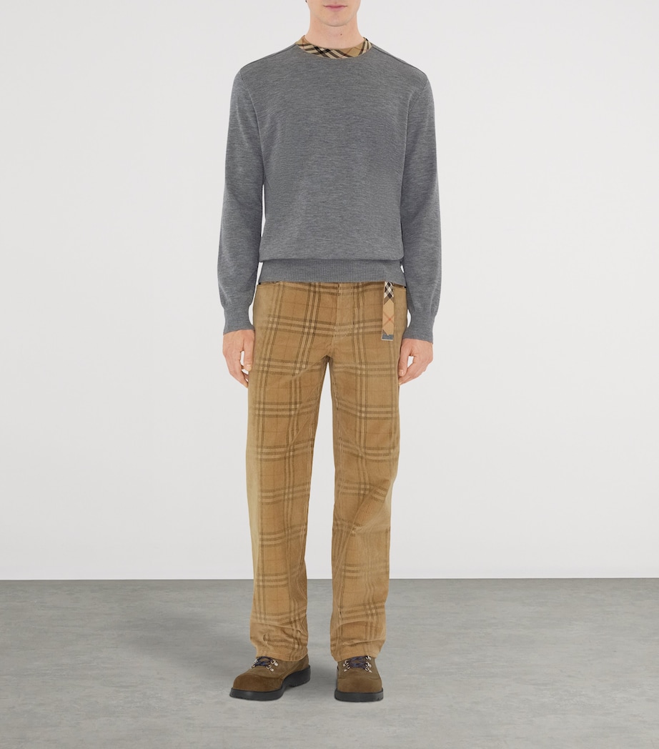 Wool Check-Trim Sweater GREY Image 2