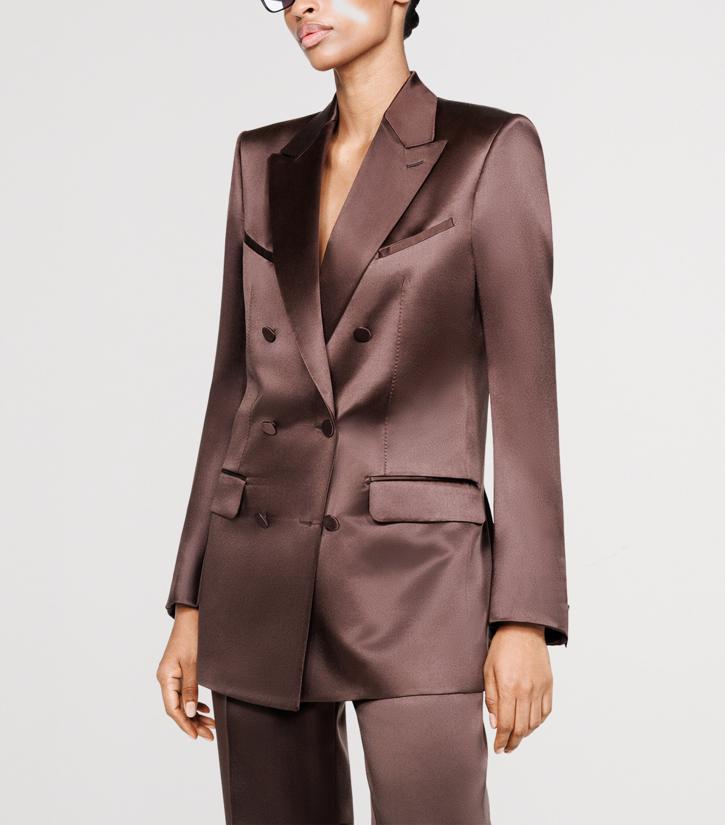 TOM FORD Womens Silk Satin Double-Breasted Blazer Ear Image 3