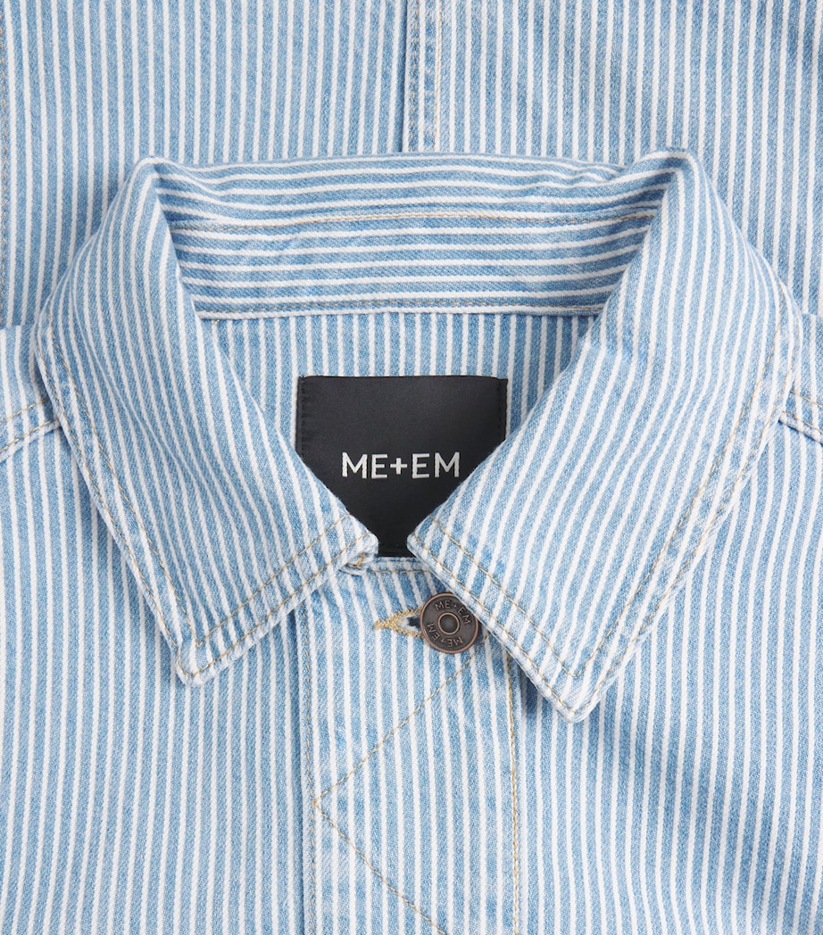 ME+EM Womens Stripe Cropped Denim Jacket Ecru/indigo Wash Image 6