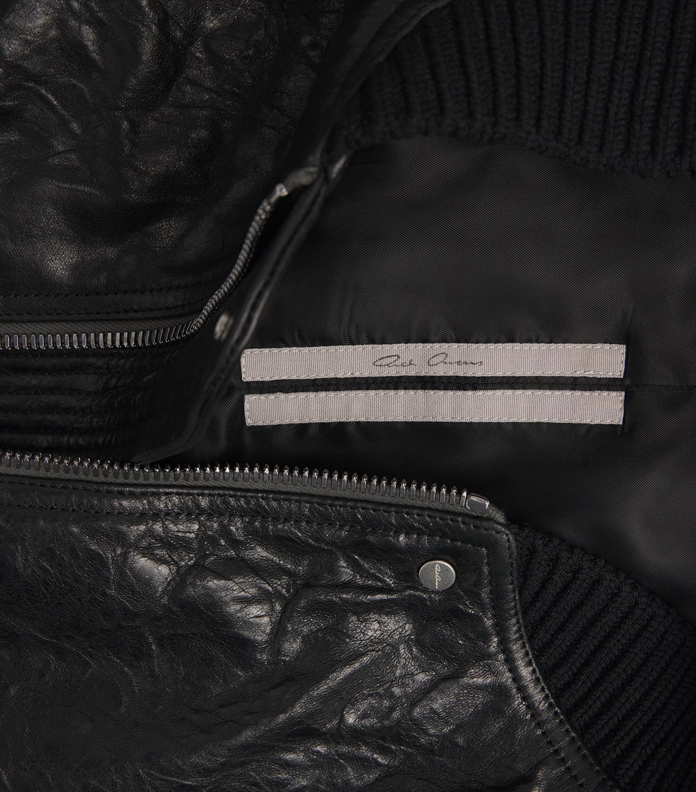 Rick Owens Womens Crinkled Leather Bomber Jacket Black Image 6