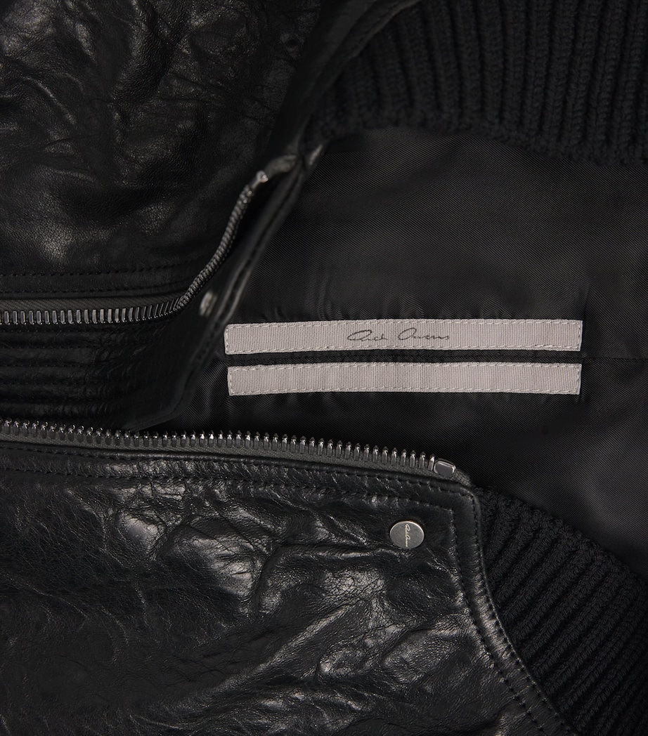 Rick Owens Womens Crinkled Leather Bomber Jacket Black Image 6