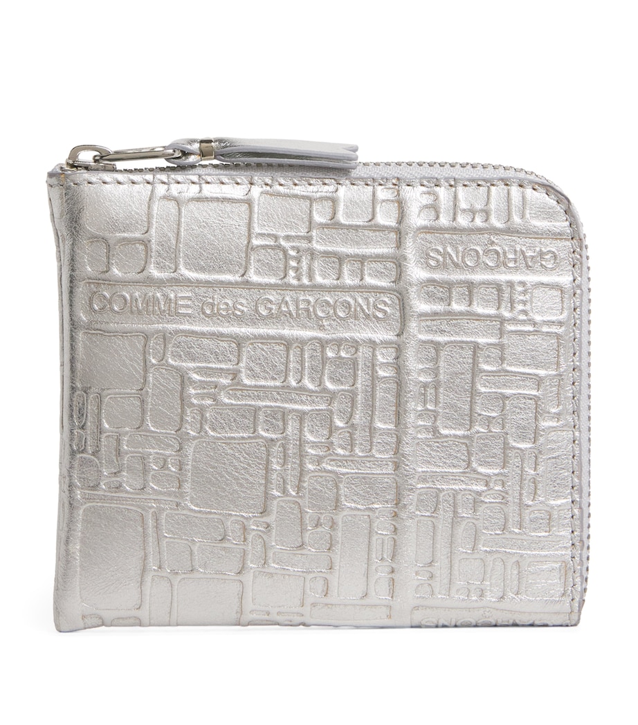 Leather Zipped Logo Embossed Card Holder SILVER Image 1