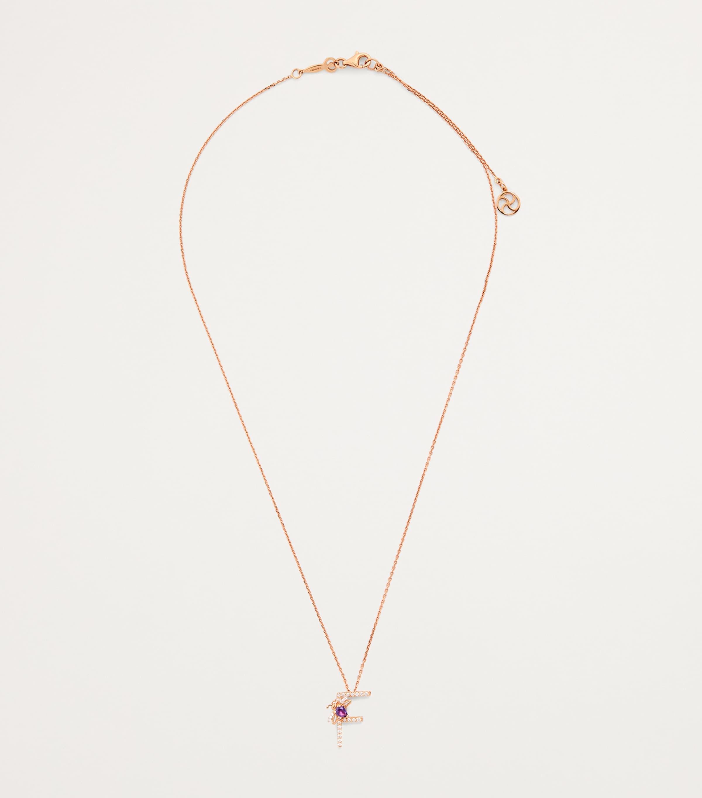Rose Gold, Diamond and Amethyst Letter ‘F’ Necklace ROSE GOLD Image 3
