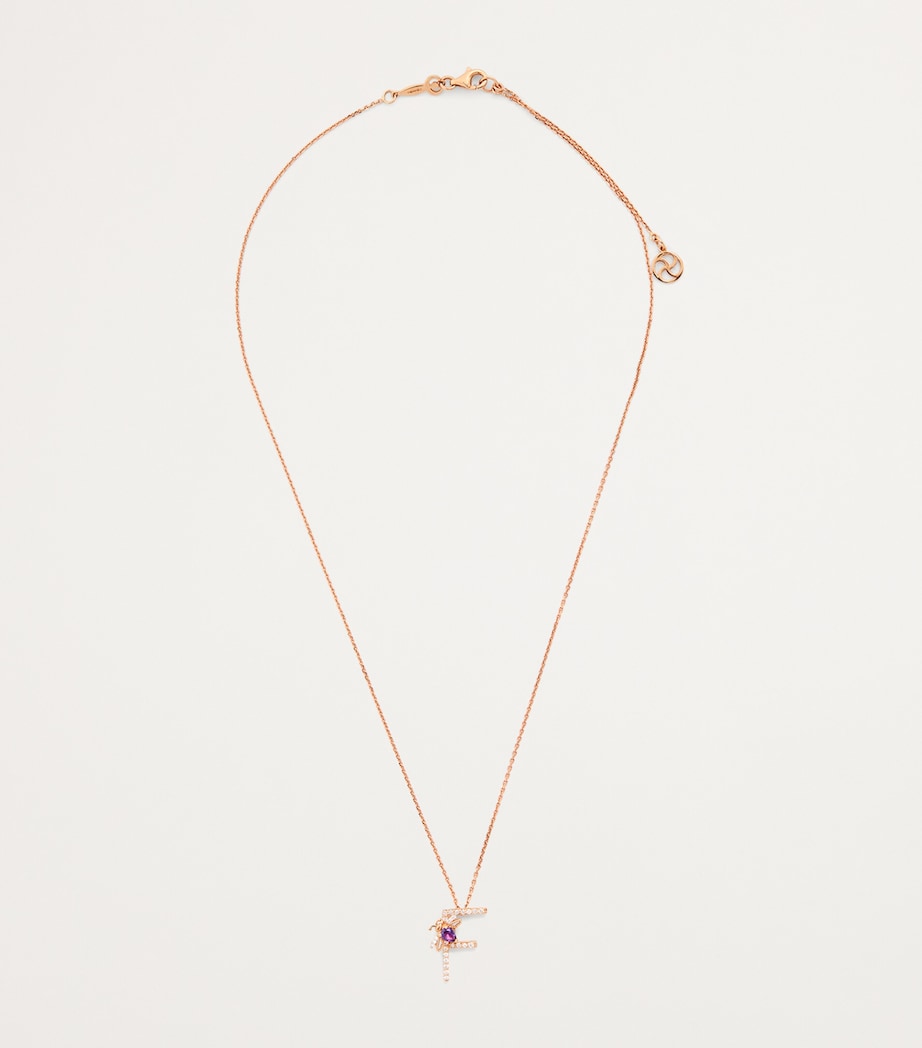 Rose Gold, Diamond and Amethyst Letter ‘F’ Necklace ROSE GOLD Image 3