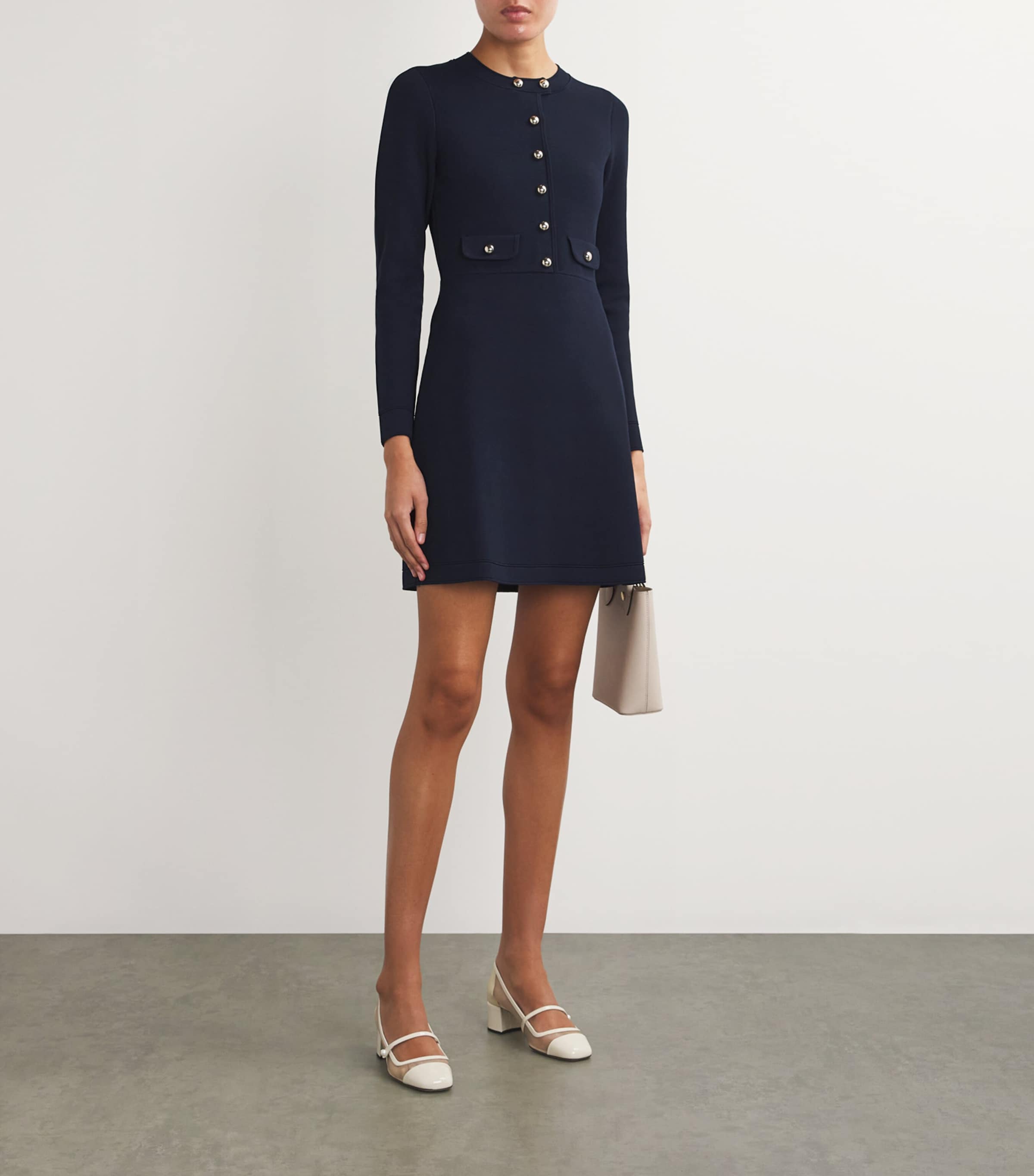 Knitted Button-Up Mini Dress NAVY BLUE Image 2