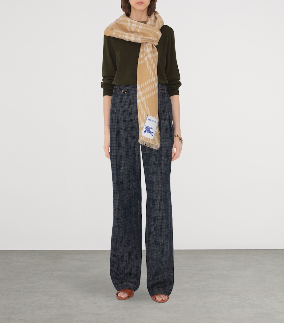 Wool-Silk Wide Check Scarf SAND/ECRU Image 2