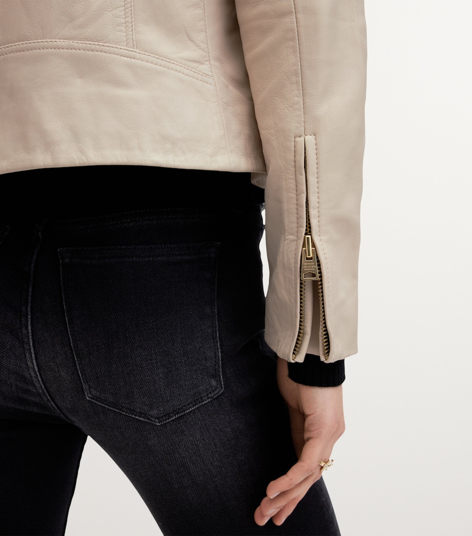 AllSaints Womens Leather Dalby Biker Jacket Ivory White Image 7