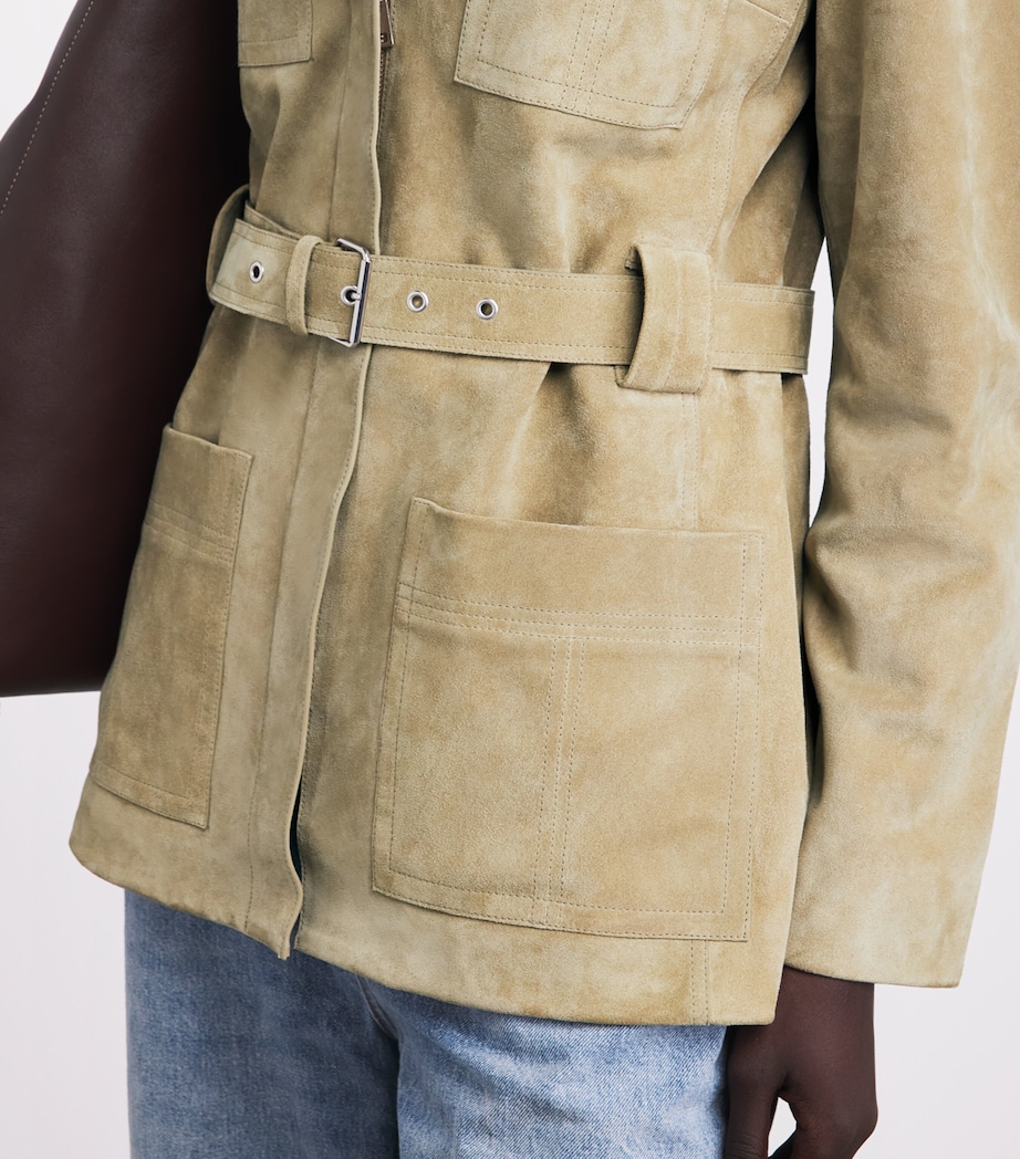 Tory Burch Womens Suede Belted Jacket Light Brown Image 3