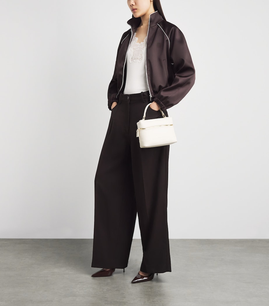 Sandro Paris Womens Satin Cropped Bomber Jacket Brown Image 2