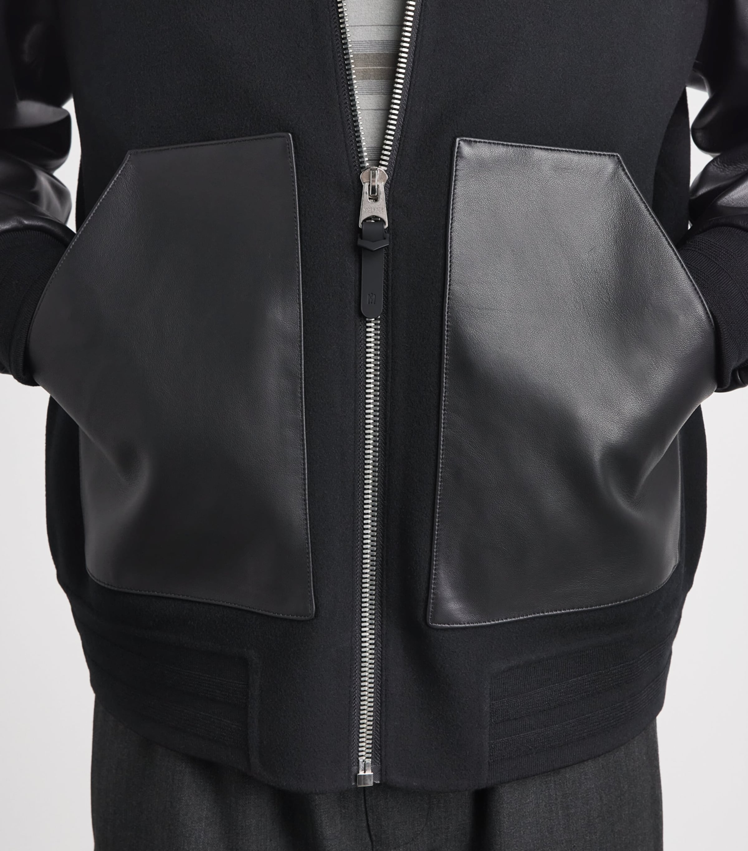 Mackage Mens Wool Leather-Trim Emilio Bomber Jacket Black Image 3