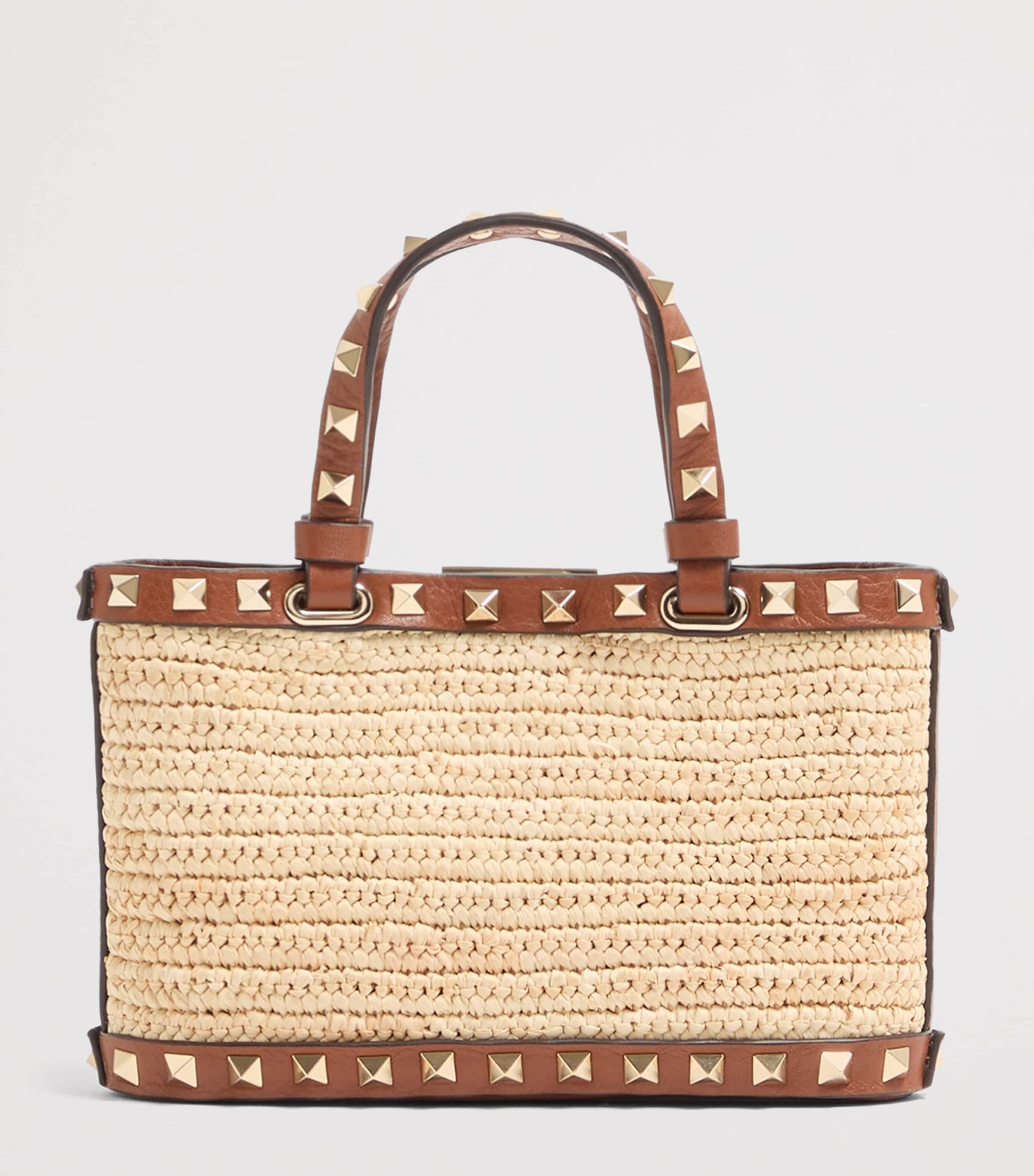 Valentino Garavani Mini Straw Rockstud Top-Handle Bag Image 4