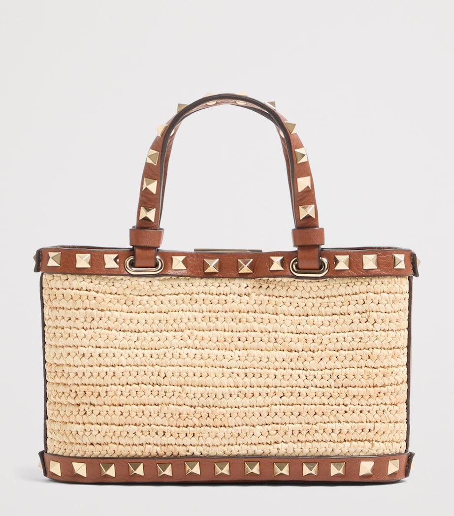 Valentino Garavani Mini Straw Rockstud Top-Handle Bag Image 4
