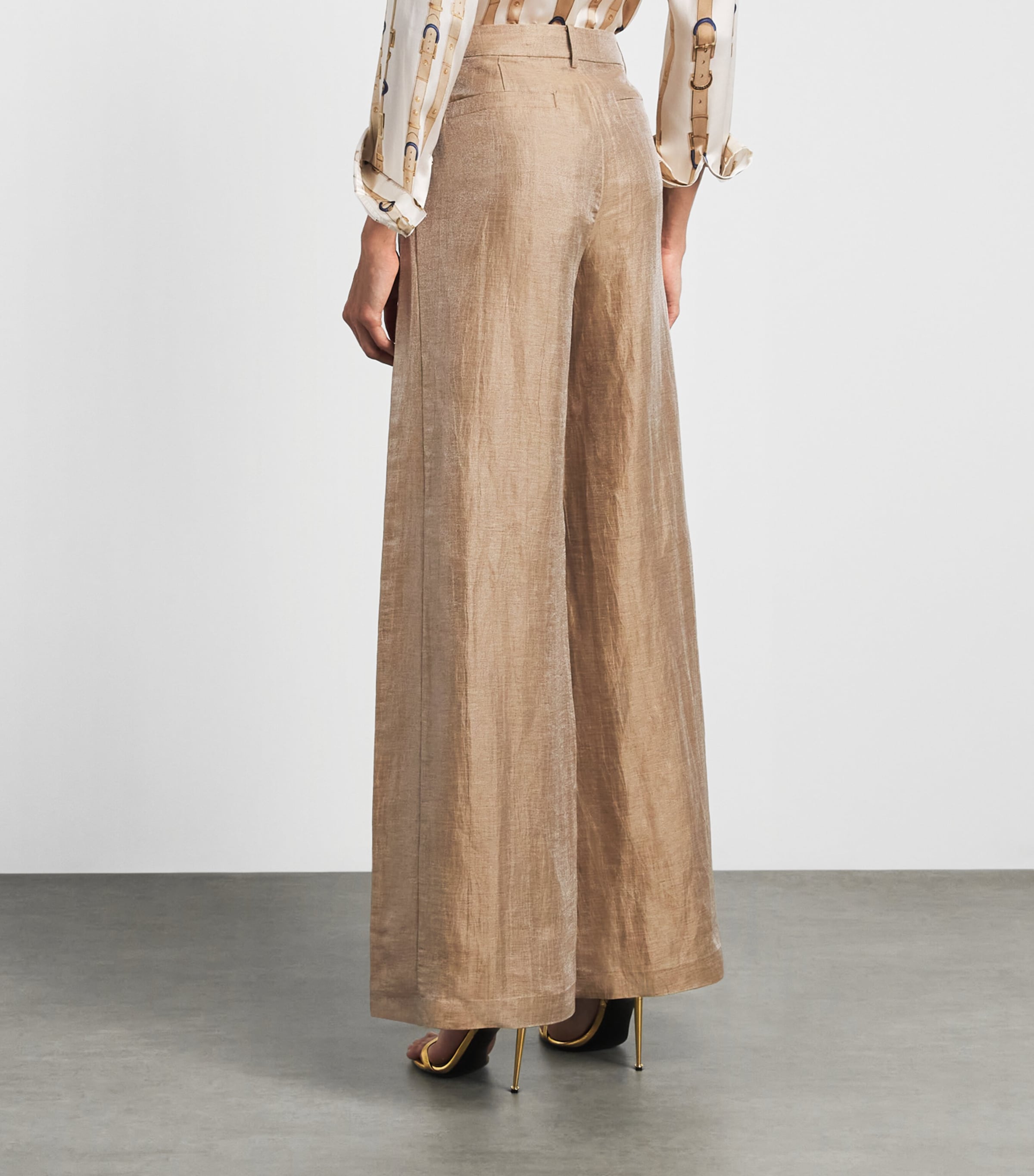L'Agence Womens Linen-Blend Allanah Trousers Ltgd Latte/gold Image 5