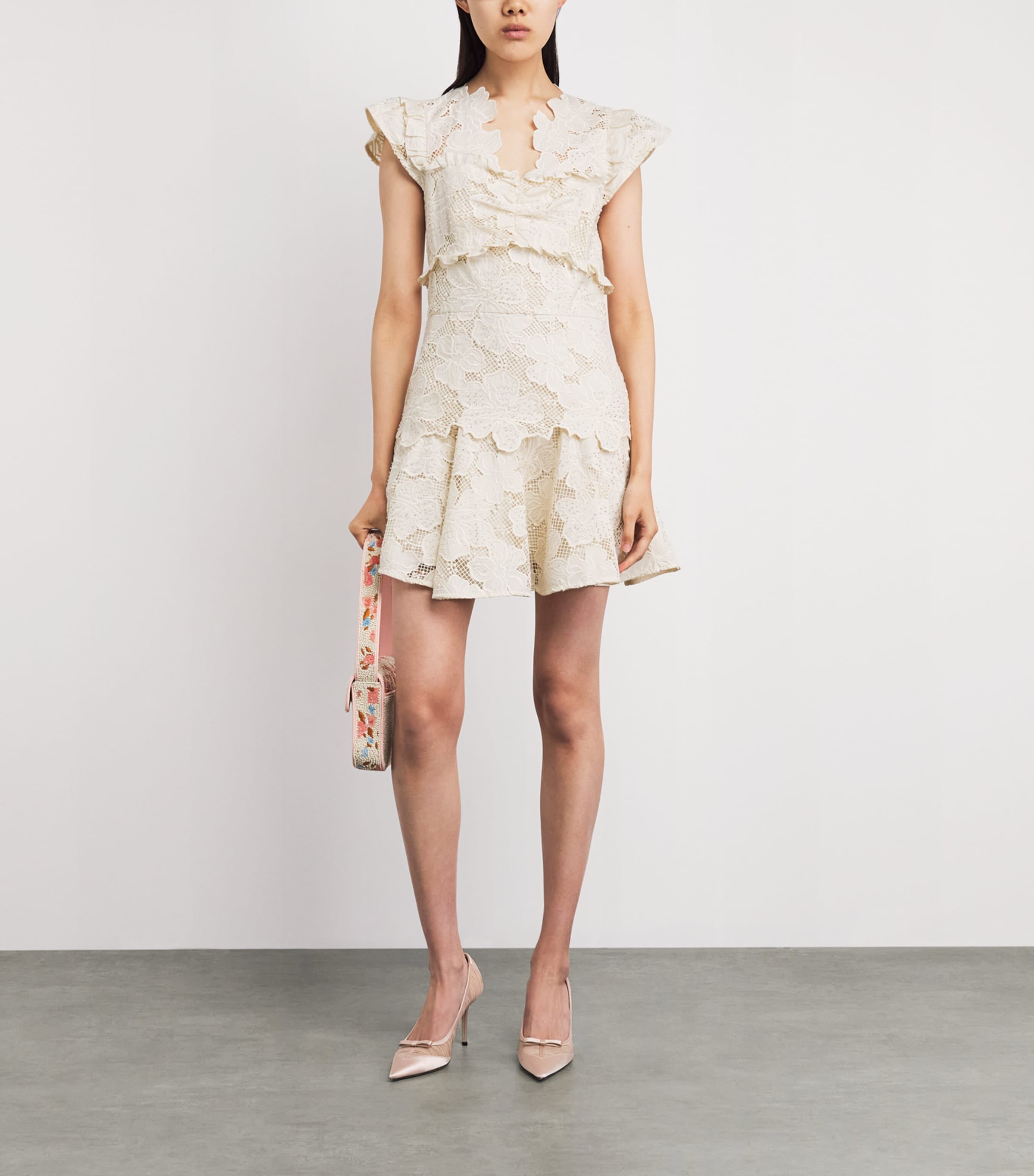 Sandro Paris Womens Lace Guipure Mini Dress Ecru Image 2