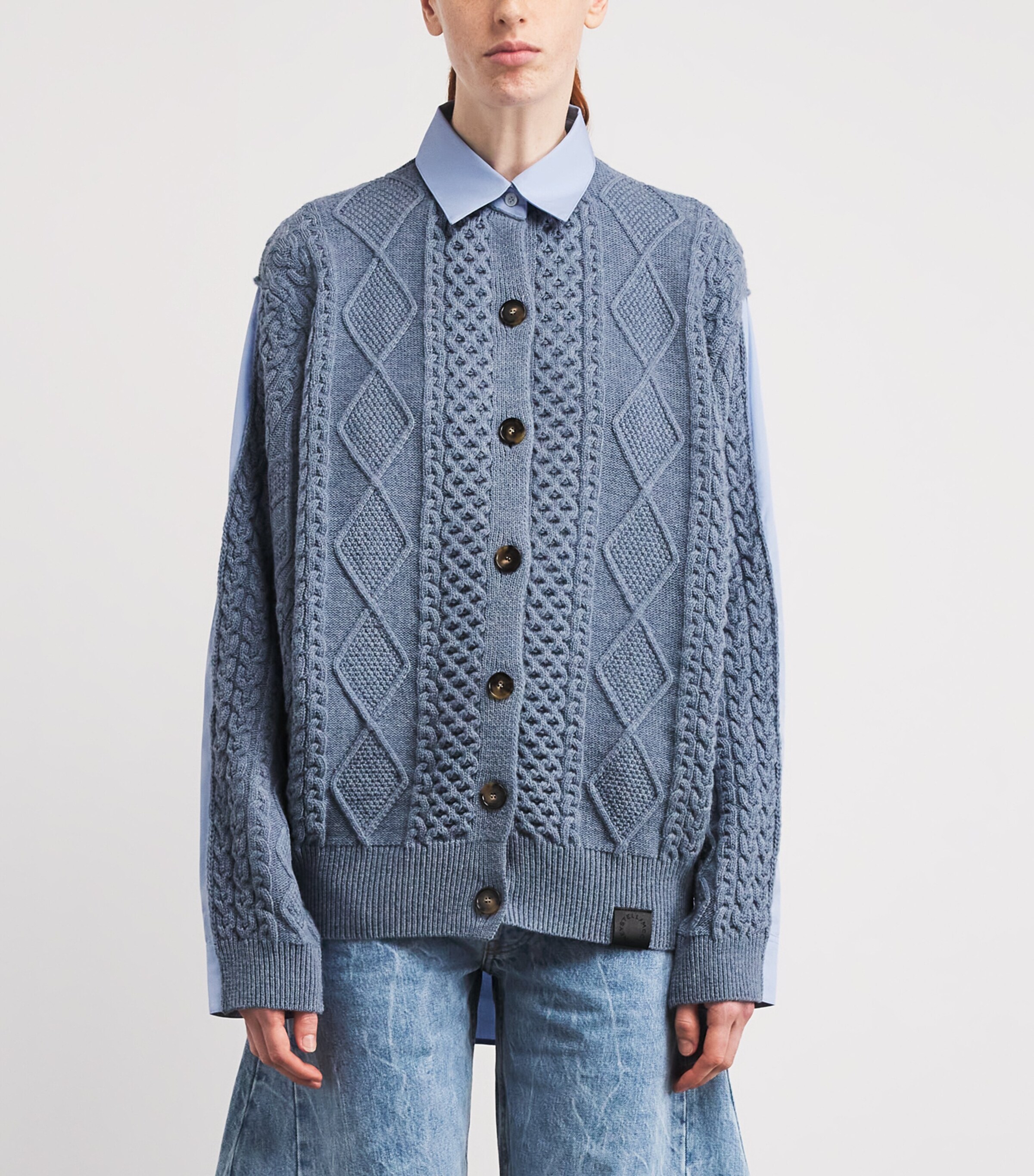 Wool Hybrid Shirt-Cardigan 1405 BLUE/GREY Image 3