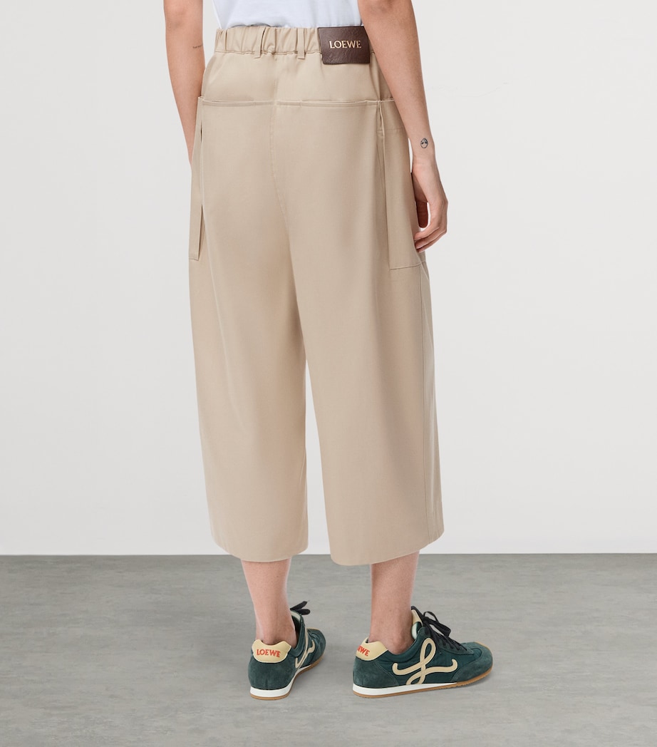 LOEWE Womens Cotton-Silk Cropped Trousers Beige Image 4