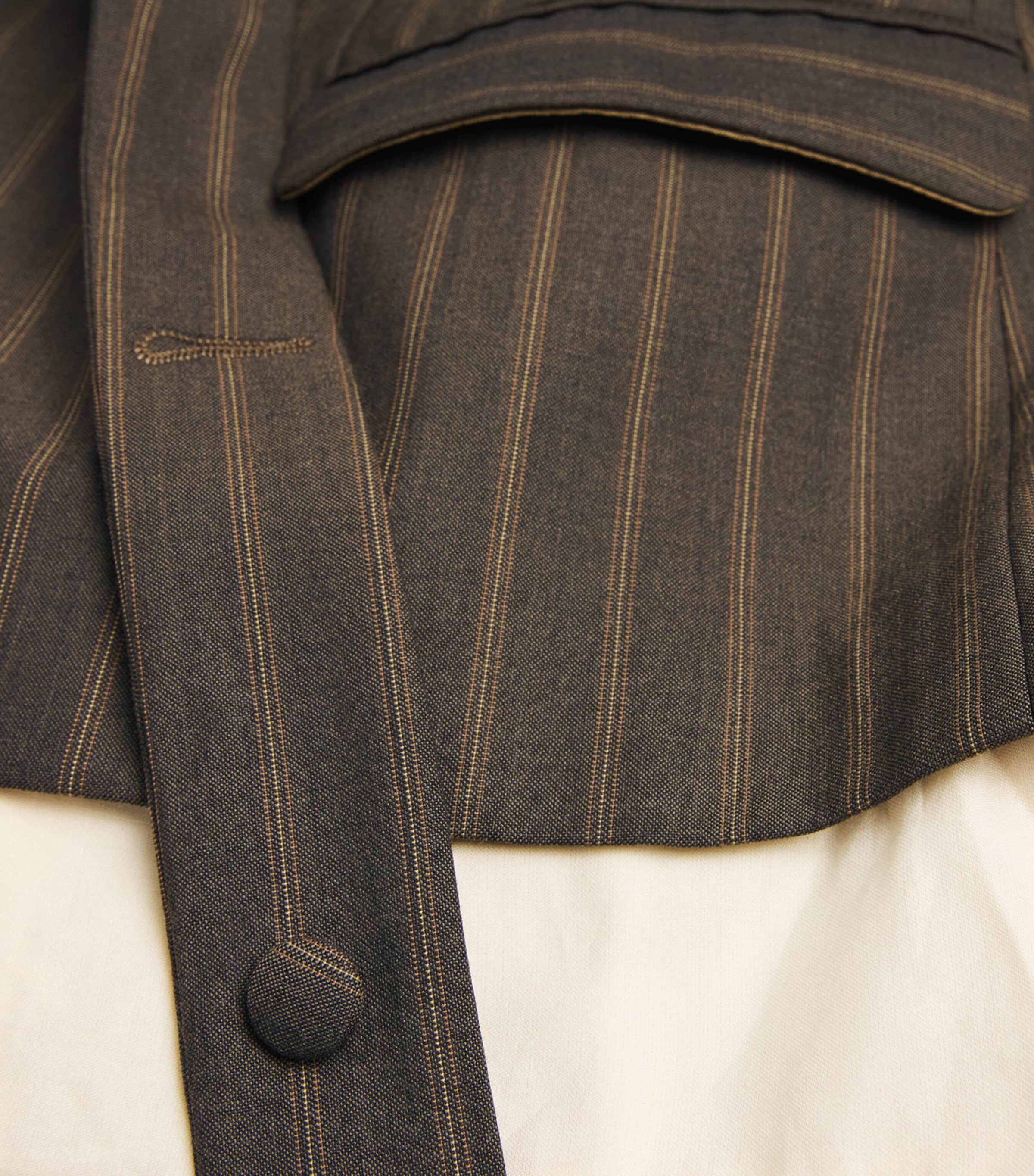 LATE FOR WORK Womens Striped Scarf-Detail Jacket Brn Str Image 6