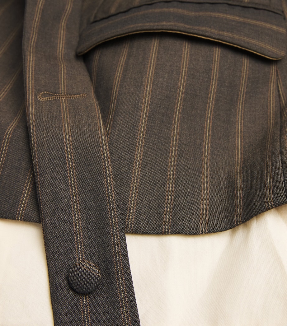LATE FOR WORK Womens Striped Scarf-Detail Jacket Brn Str Image 6
