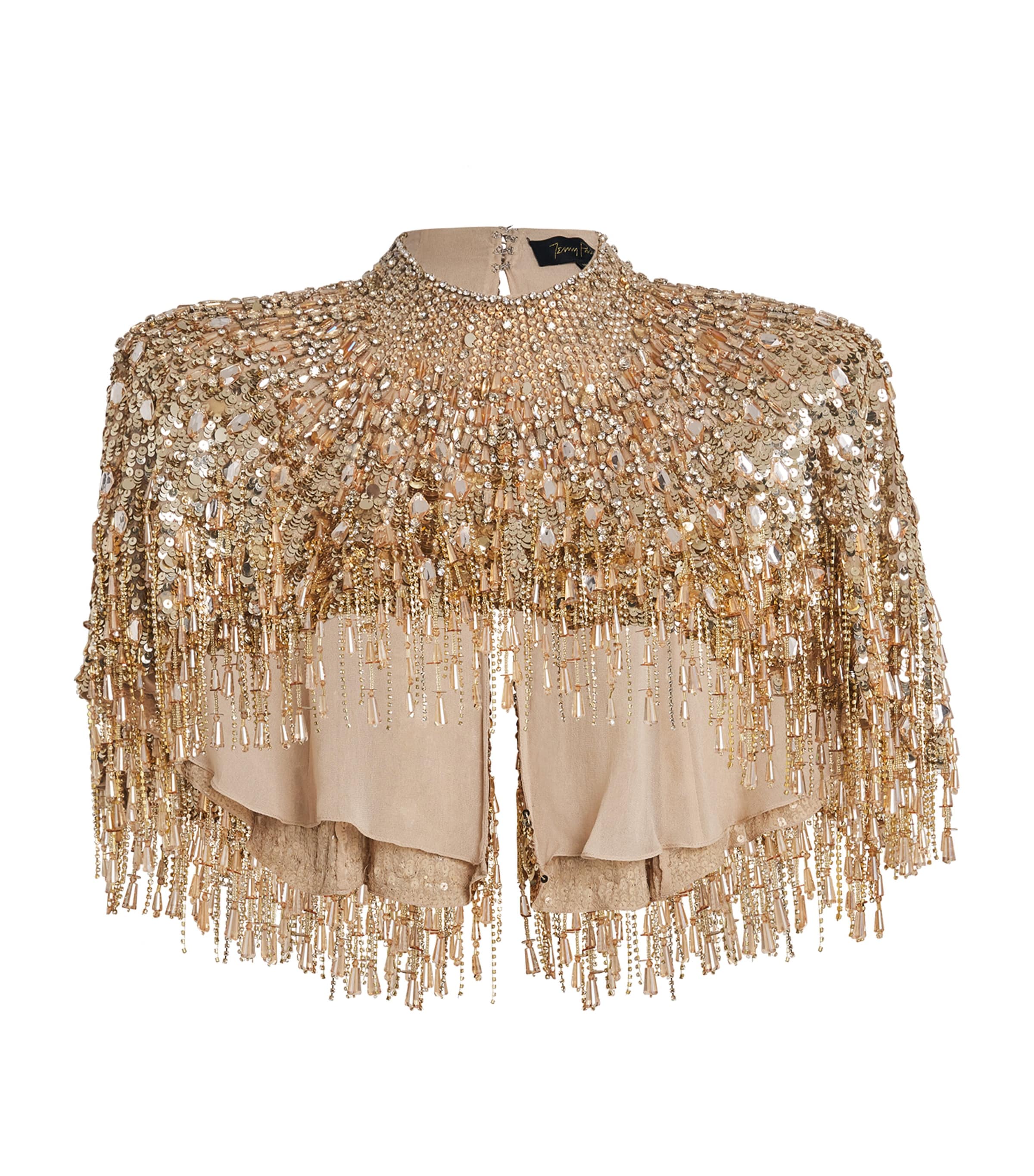Jenny Packham Beaded Chantelle Cape In Gold