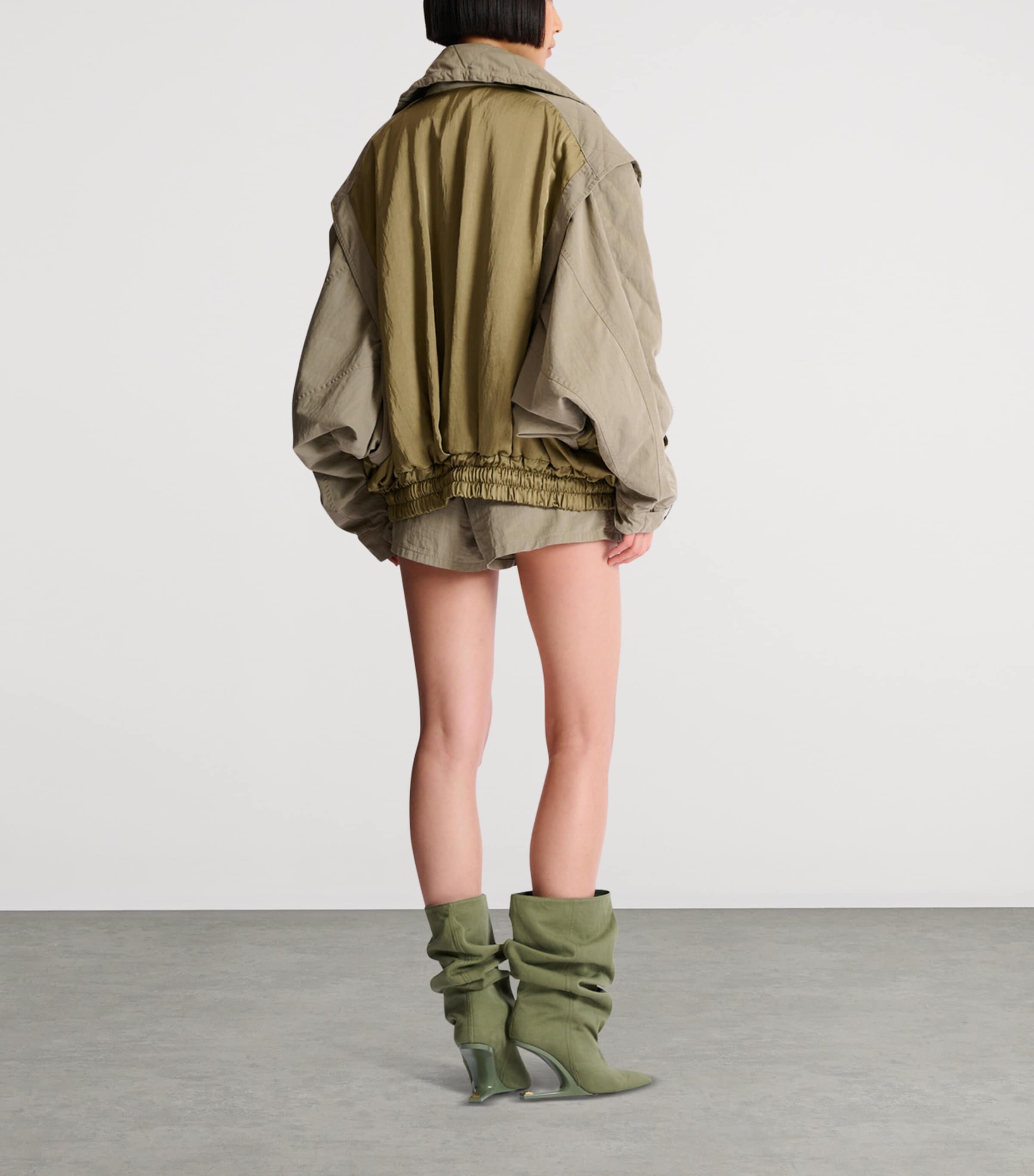 Balmain Womens Cotton-Blend Twill Bomber Jacket Vert Pale Image 3