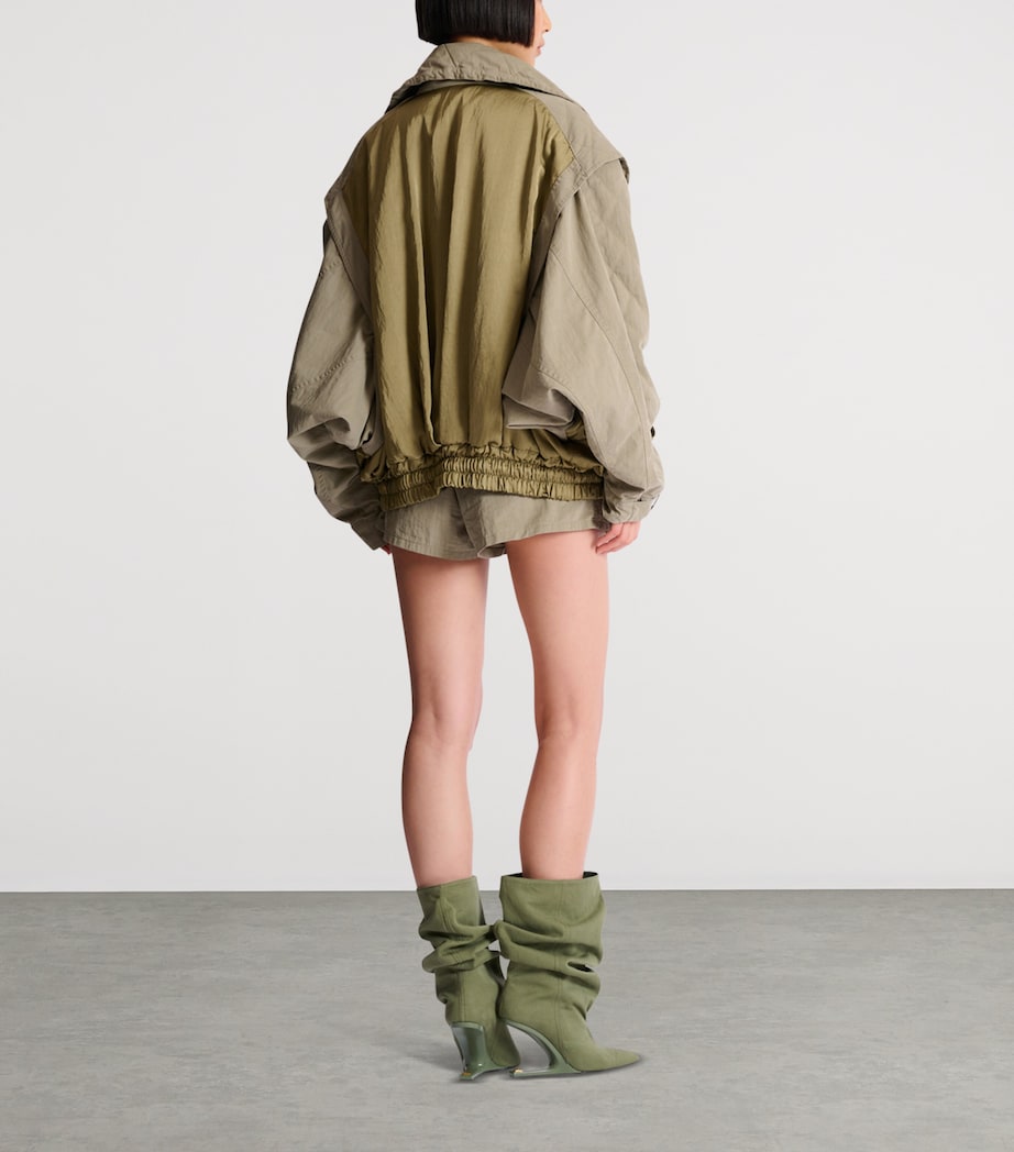 Balmain Womens Cotton-Blend Twill Bomber Jacket Vert Pale Image 3