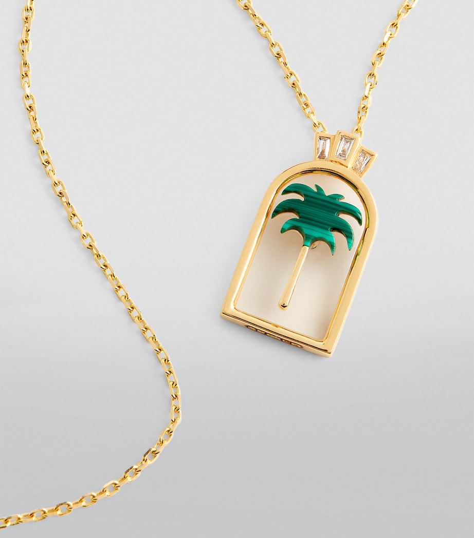 Yellow Gold, Diamond and Malachite Biladi Palm Necklace MULTI Image 5