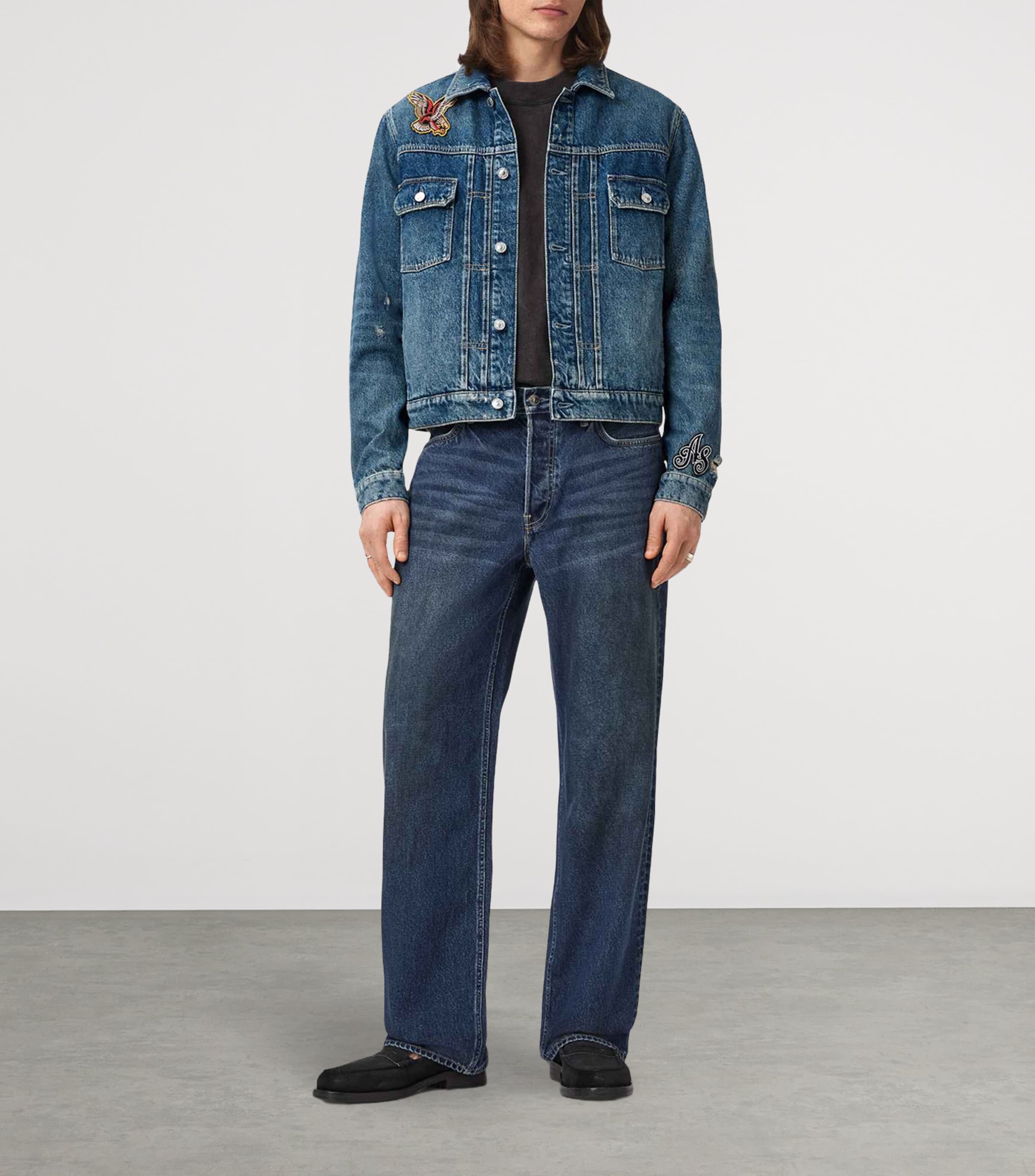 AllSaints Mens Exile Patch Denim Jacket Washed Indigo Image 2
