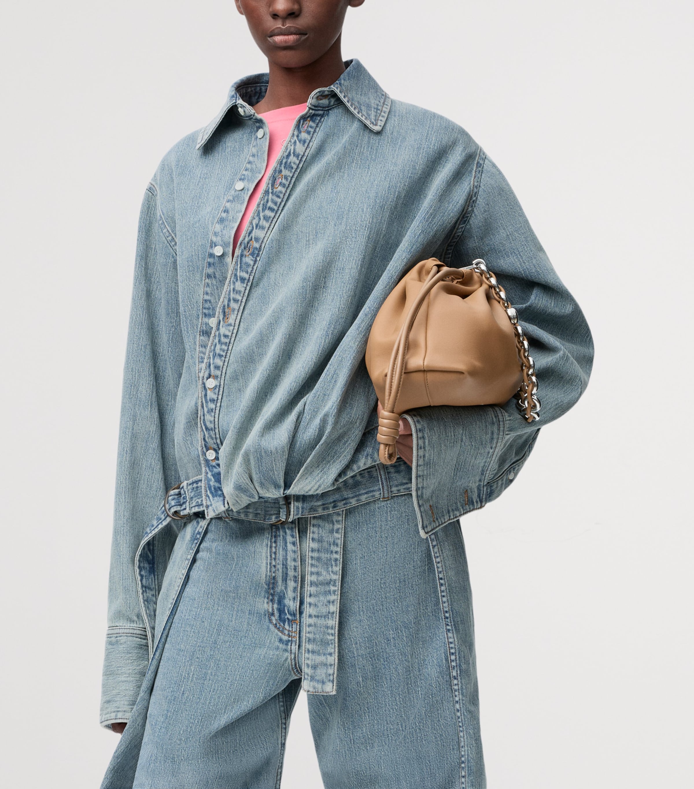 LOEWE Womens Cotton-Blend Draped Shirt Washed Denim Image 3