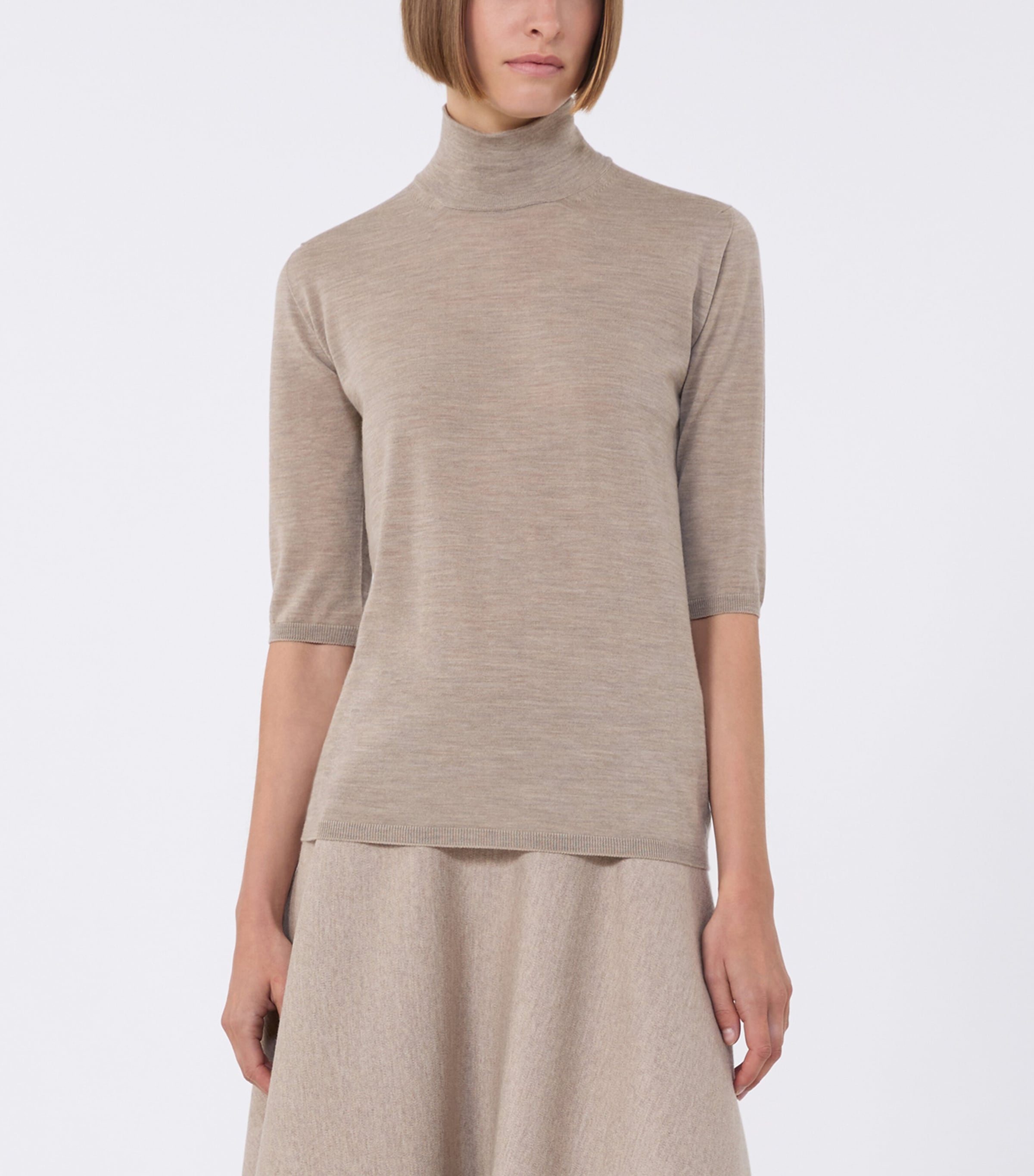 Virgin Wool High-Neck Top BROWN Image 3
