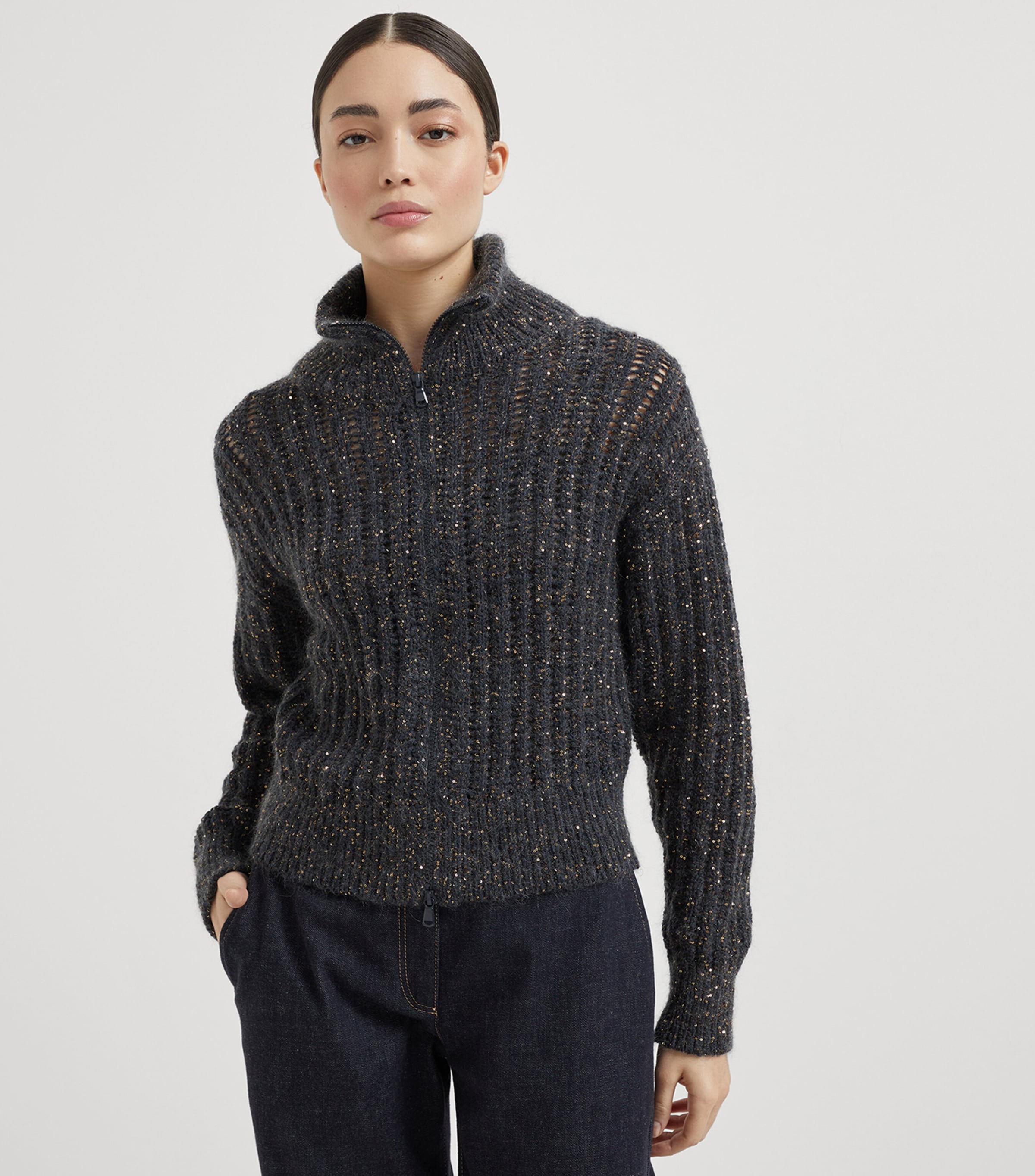 Sequin-Embellished High-Neck Cardigan CUC63 Image 2