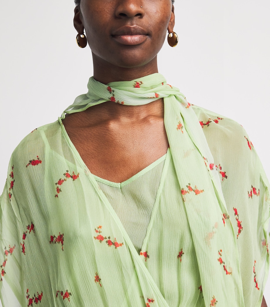 GANNI Womens Organic Silk Floral Midi Dress Seedling Image 3