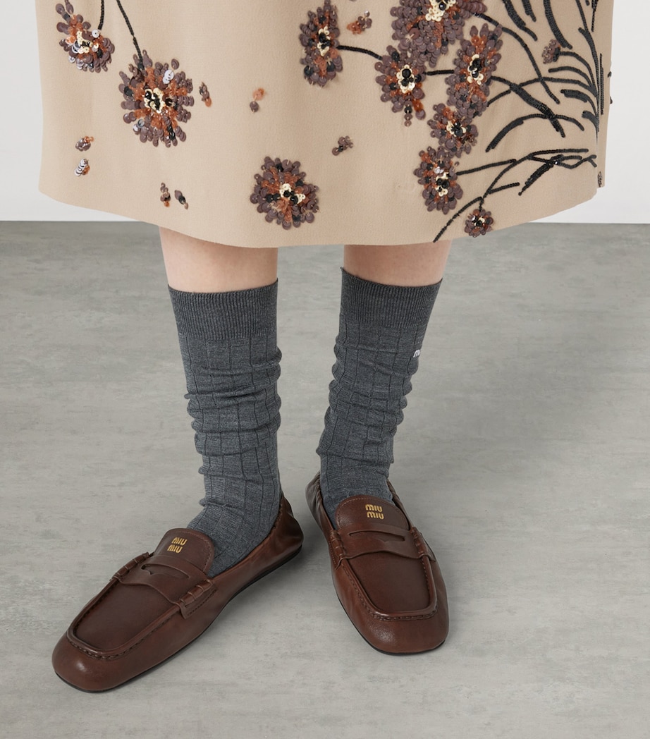 Nappa Leather Ruched Loafers F0NBL Image 5