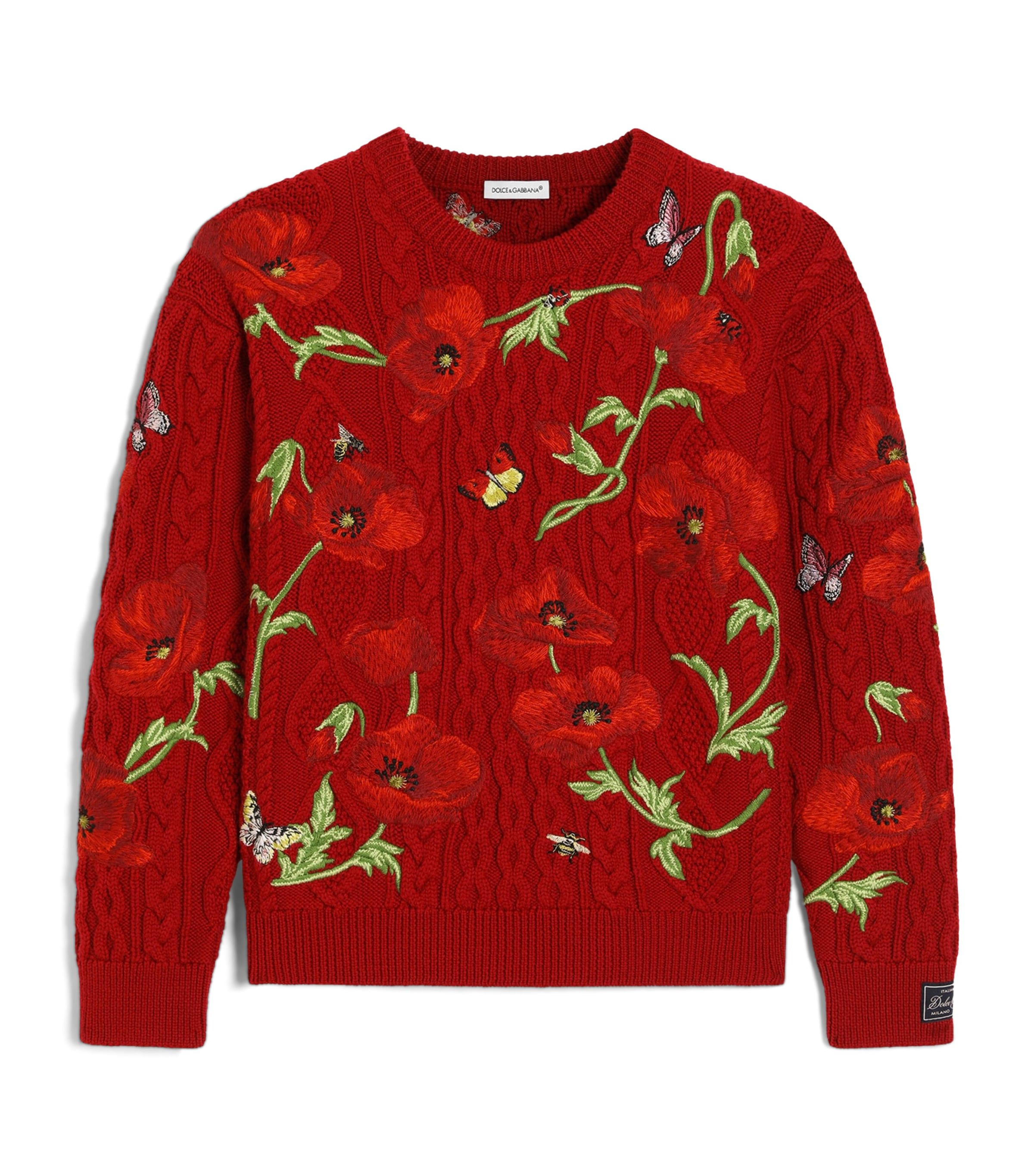 Dolce&Gabbana Kids Virgin Wool Embroidered Sweater (8-12+ Years) Bright Red Image 1