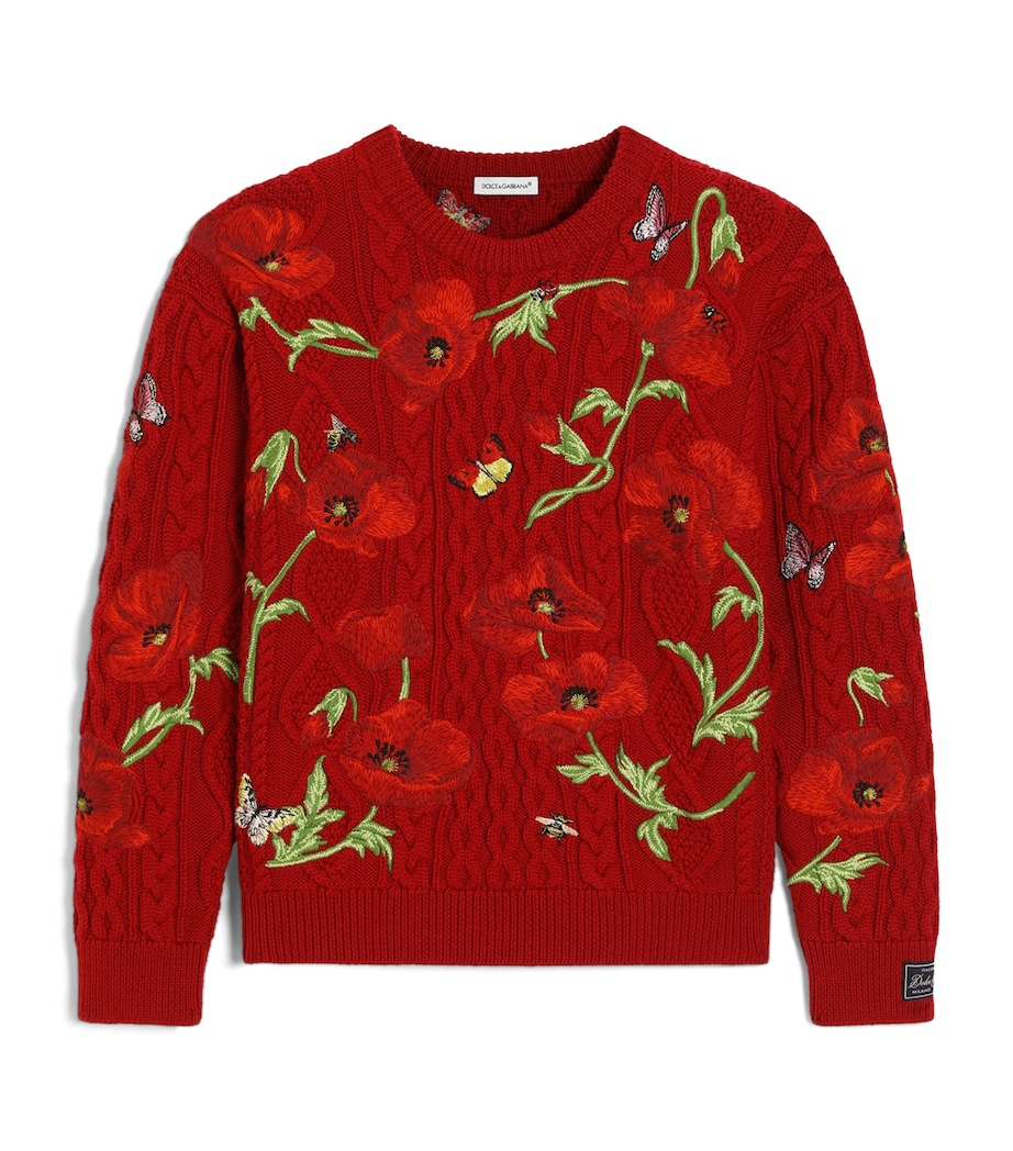 Dolce&Gabbana Kids Virgin Wool Embroidered Sweater (8-12+ Years) Bright Red Image 1