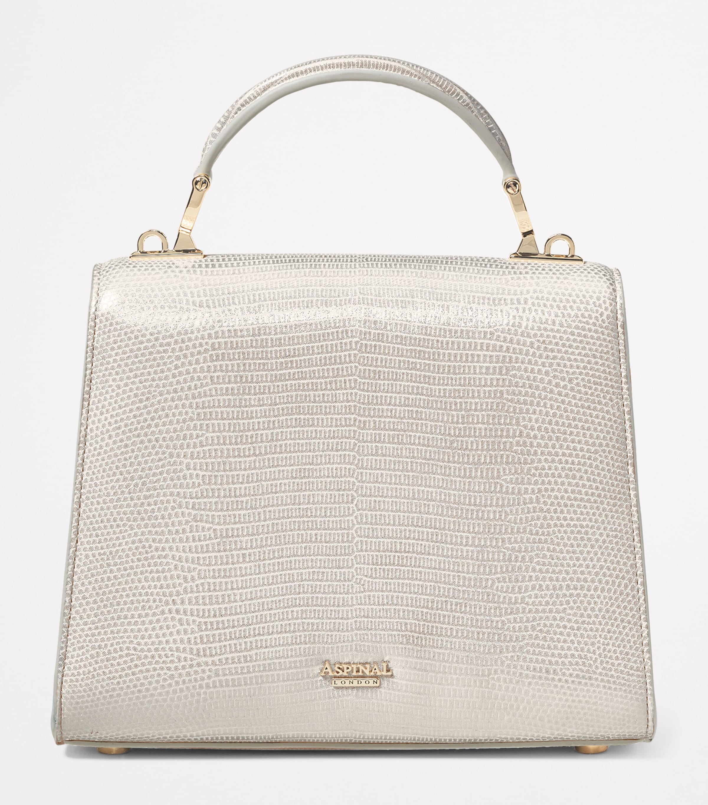Aspinal Of London Metallic Lizard-Effect Midi Mayfair 2 Bag White Image 3