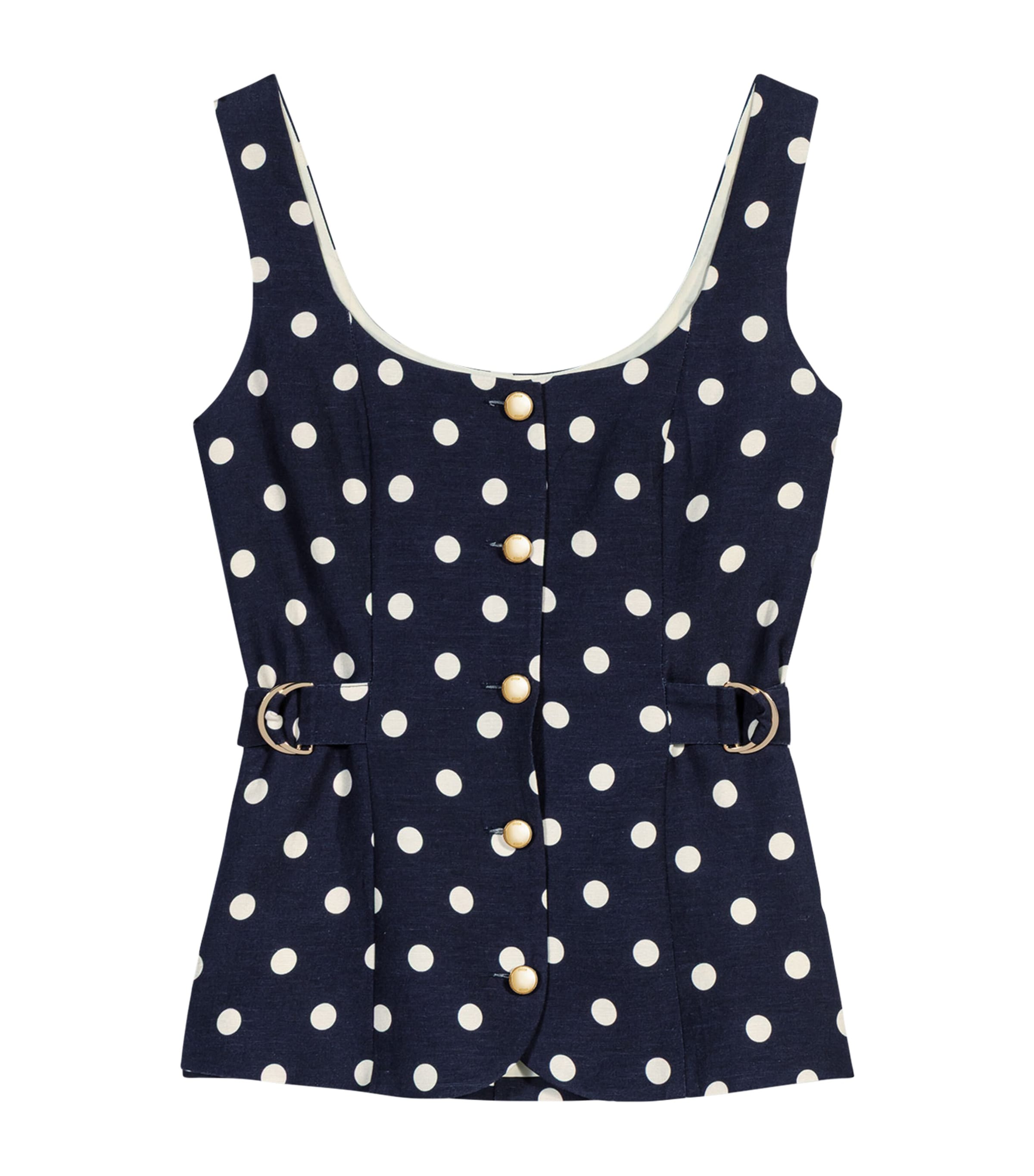 Maje Womens Linen-Blend Polka-Dot Waistcoat Navy Dots Print Image 1