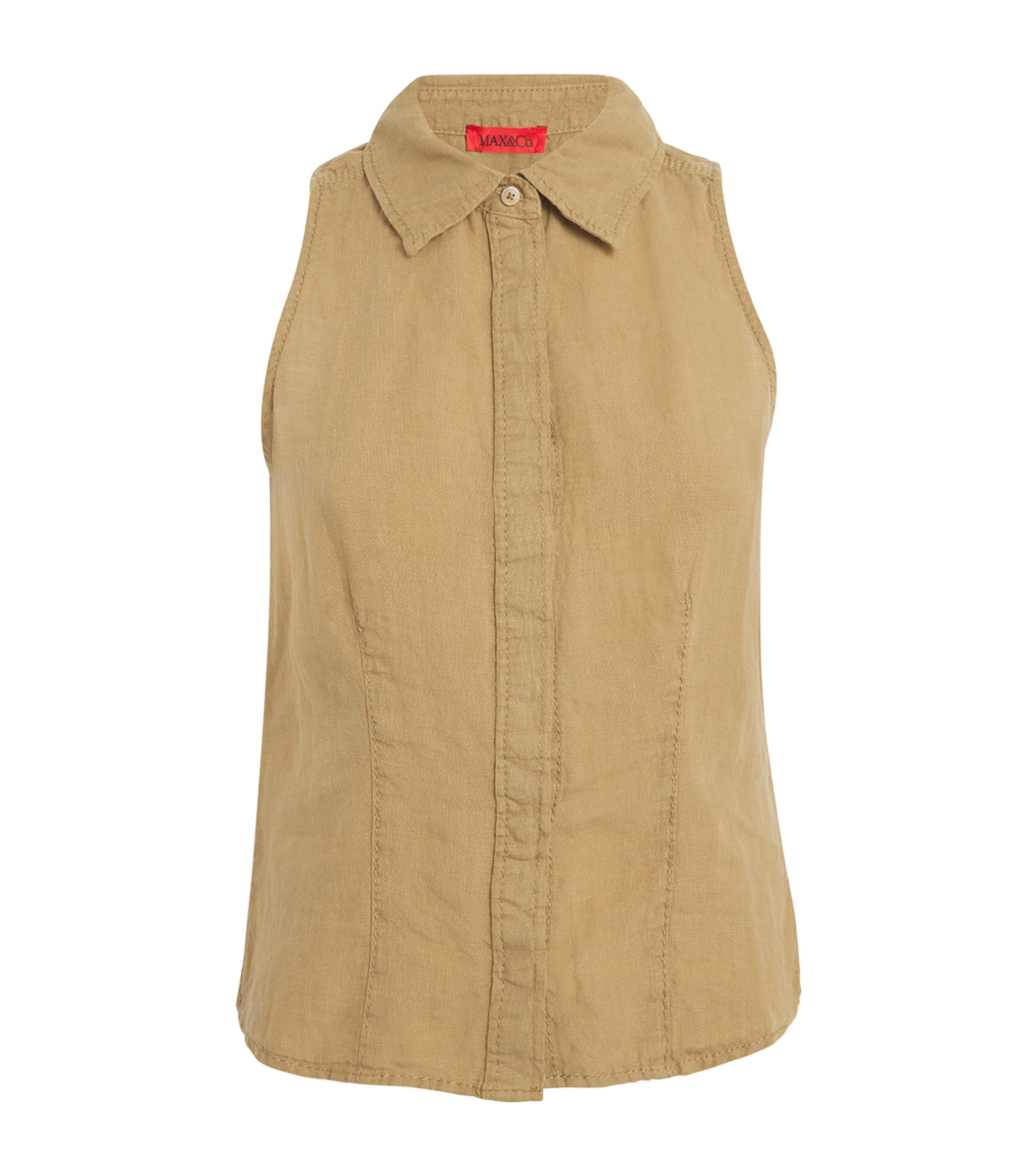 Max & Co Linen Collar Top In Beige