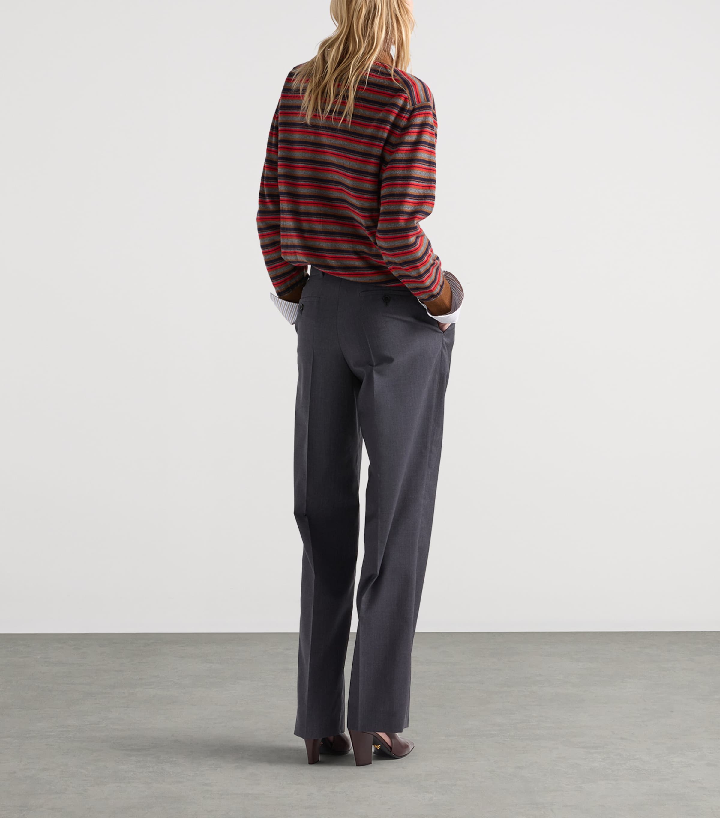 Prada Womens Cashmere Stripe Polo Sweater Brown Image 5