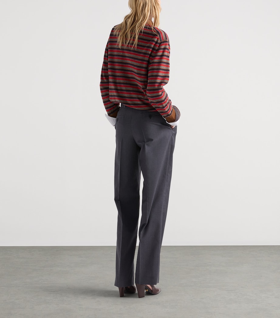 Prada Womens Cashmere Stripe Polo Sweater Brown Image 5