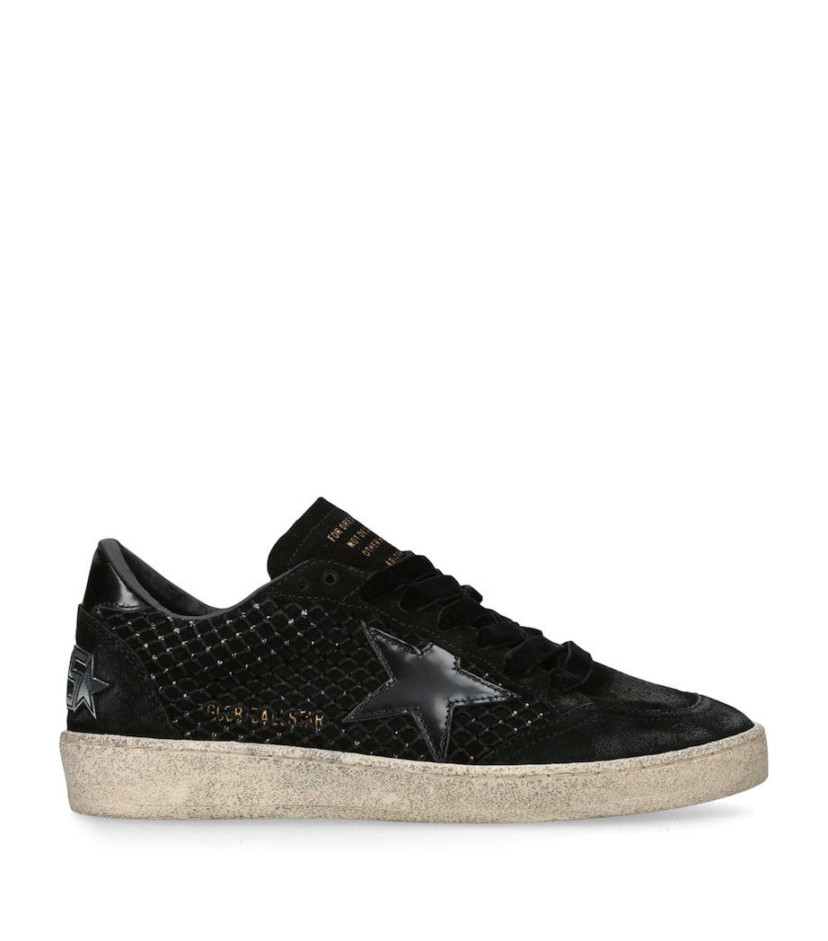 Suede and Swarovski Crystal Ball Star Sneakers BLACK Image 1