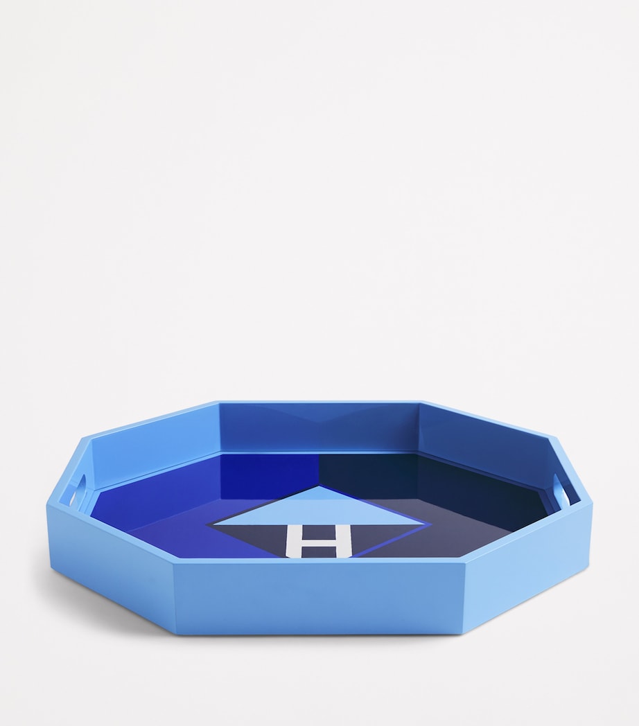 Lacquered Wood Logo Geometric Tray (38cm x 42cm) BLUE Image 2